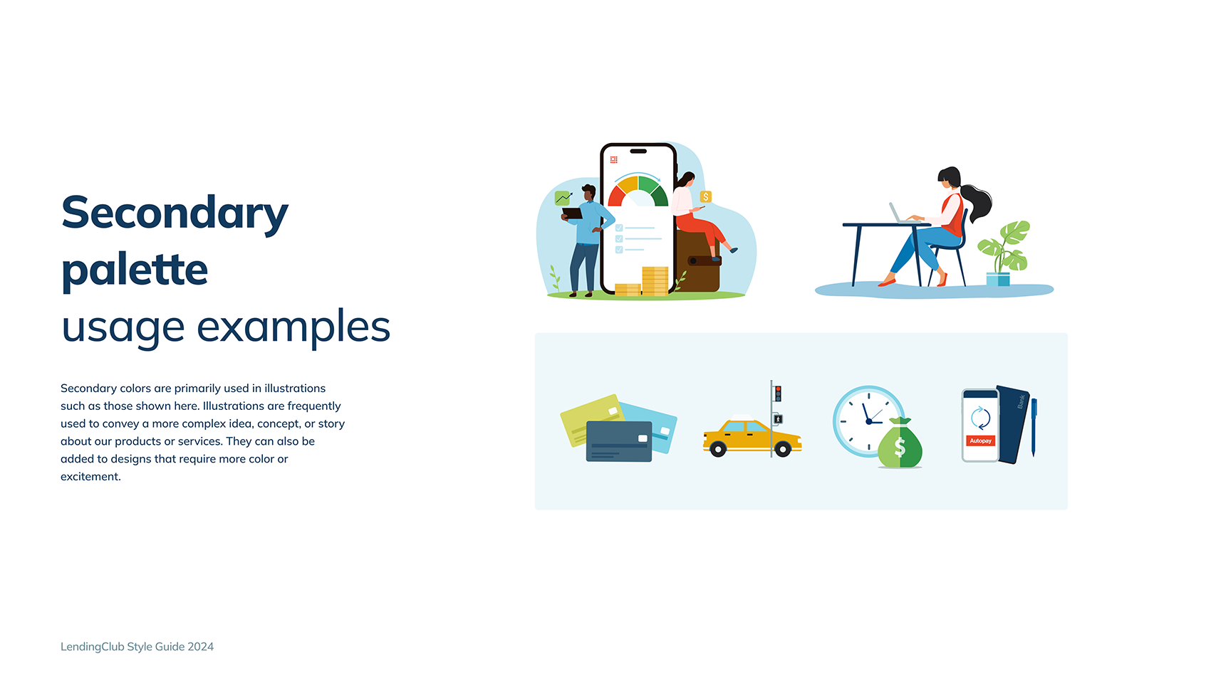 In Figma, I recolored illustrations using the secondary brand palette to use as examples