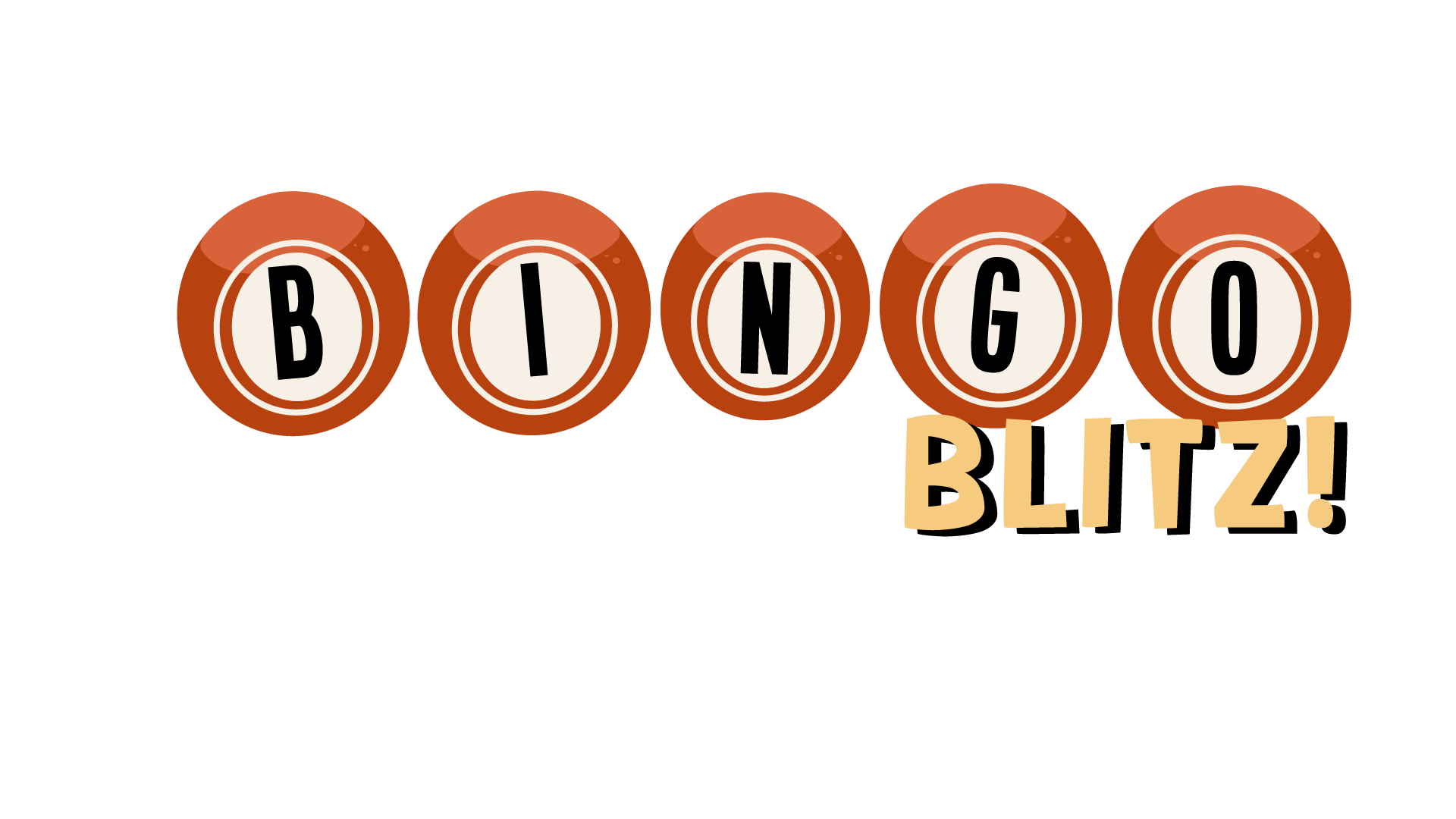 Logo design, Adobe illustrator, retro fonts, Fall colors, Orange Bingo Balls, slightly tilted typography for appeal, orange and yellow colors, shine on bingo balls, black solid shadow behind the word blitz