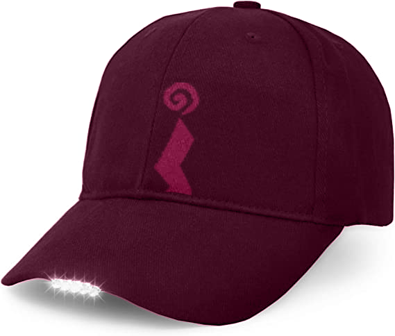 Hat design, Adobe Photoshop, purple hat with lights on front of hat, logo icon labeled as design