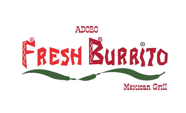 Adobo Fresh burrito logo, adobe illustrator, red and green color scheme, Mexican theming, peppers, flowing peppers, Mexican inspired font