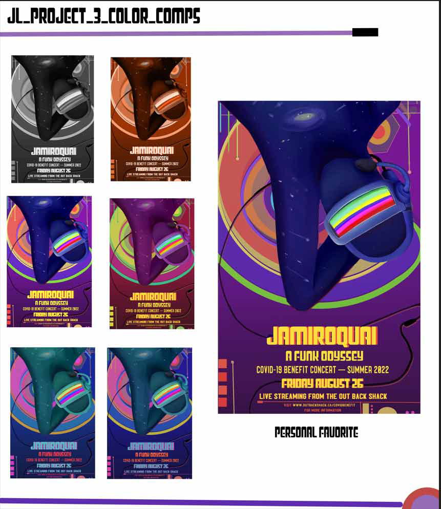 band poster, Jamiroquai, a funk odyssey, photoshop, digital illustration, digital painting, bright colors, futuristic mask, space theme, japanese pop, funk, pop funk, headset, the out back shack, color variations, color comps