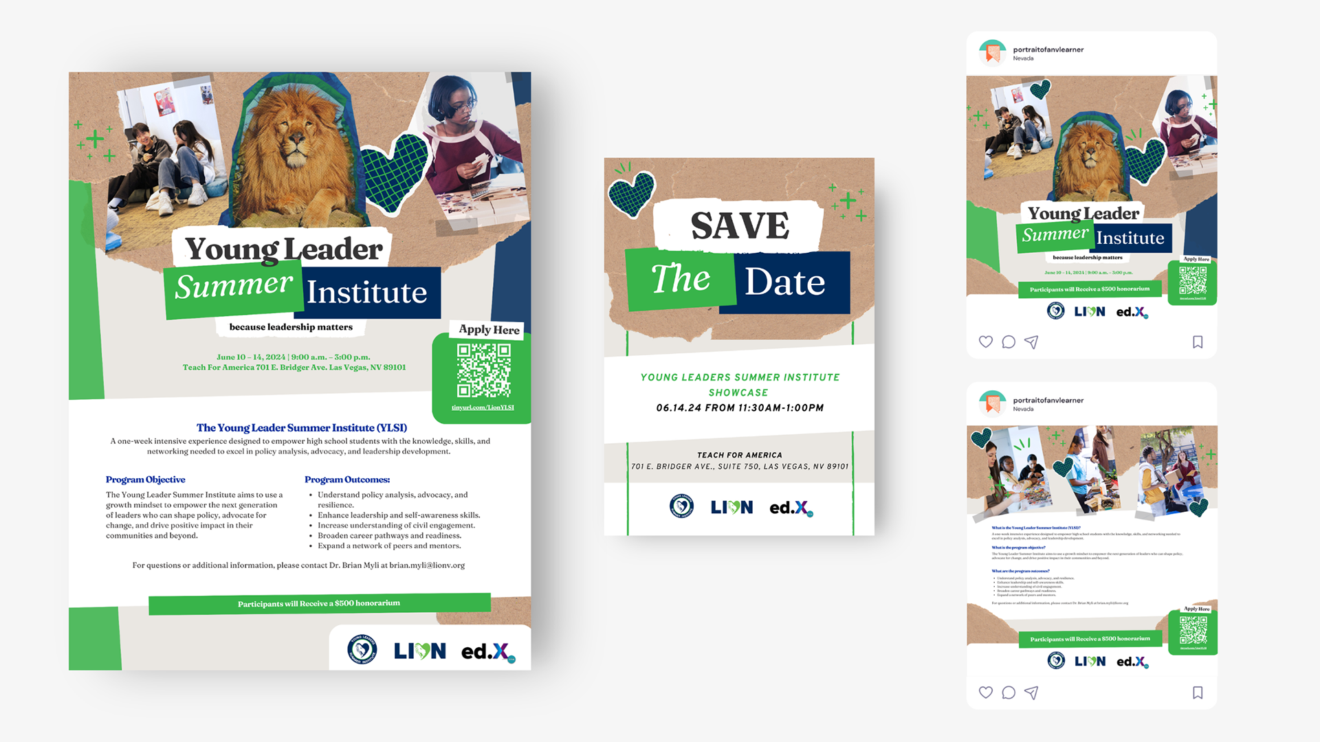 Young Leader Summer Institute branding. flyer, save the date, and social media posts.