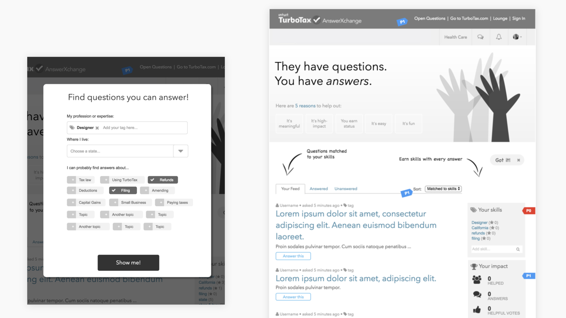 Intuit Contributor Experience Wireframe