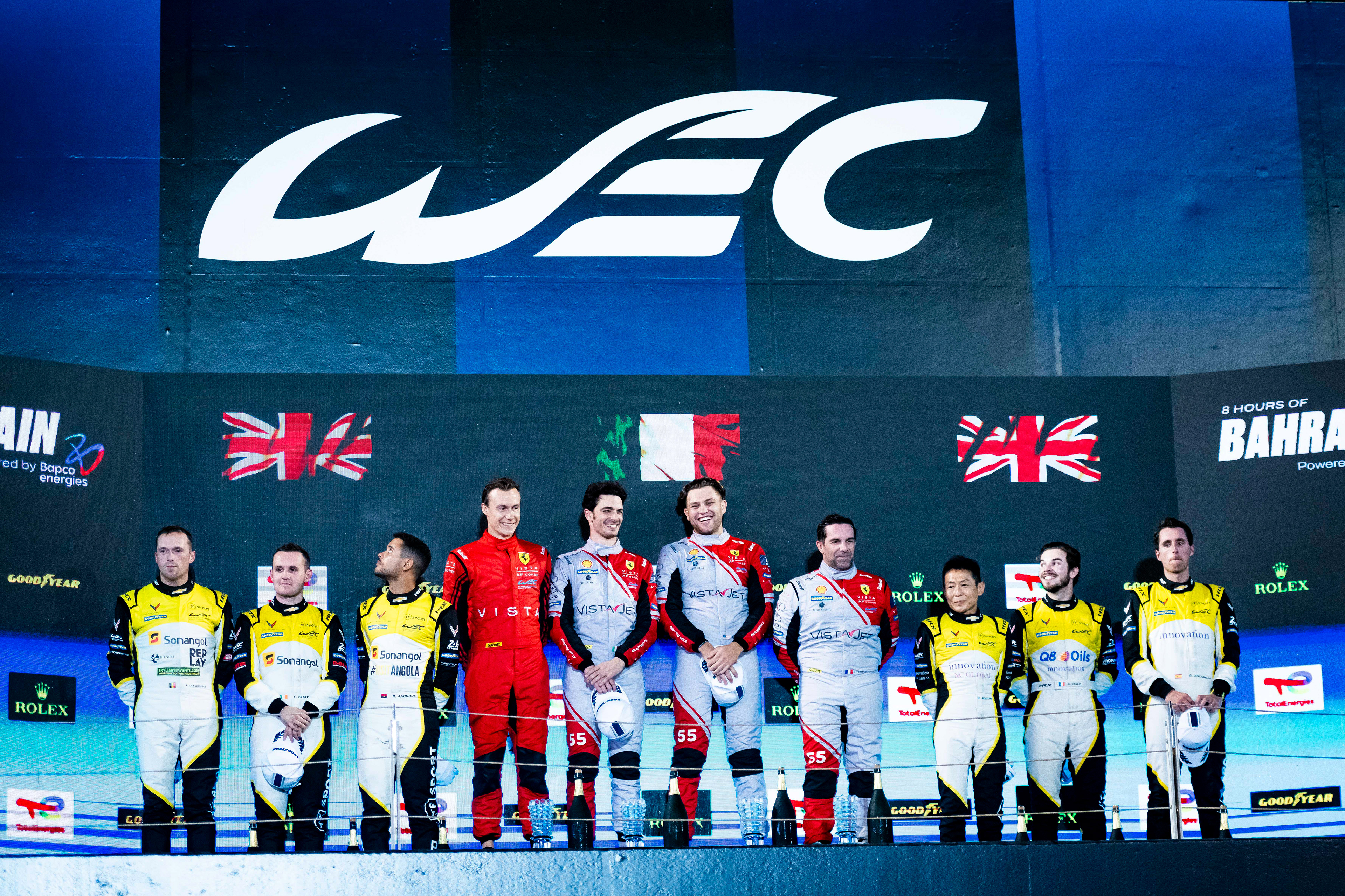 #81 TF Sport Corvette Z06 LMGT3.R: Tom Van Rompuy, Rui Andrade, Charlie Eastwood #55 Vista AF Corse Ferrari 296 LMGT3: Francois Heriau, Simon Mann, Alessio Rovera #82 TF Sport Corvette Z06 LMGT3.R: Hiroshi Koizumi, Sebastien Baud, Daniel Juncadella