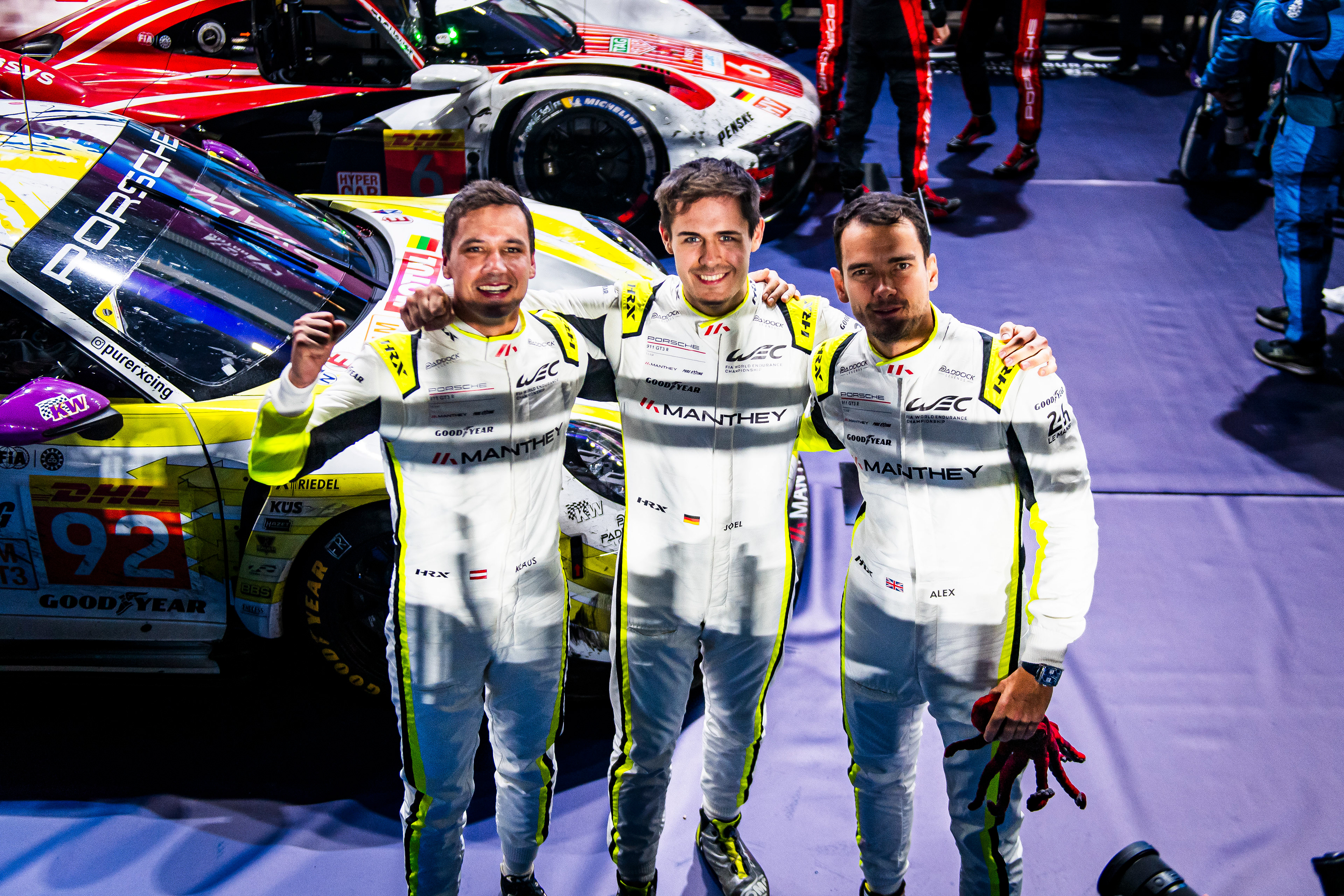 #92 MANTHEY PURERXCING  LTU G Porsche 911 GT3 R LMGT3 of Aliaksandr Malykhin, Joel Sturm, Klaus Bachler 