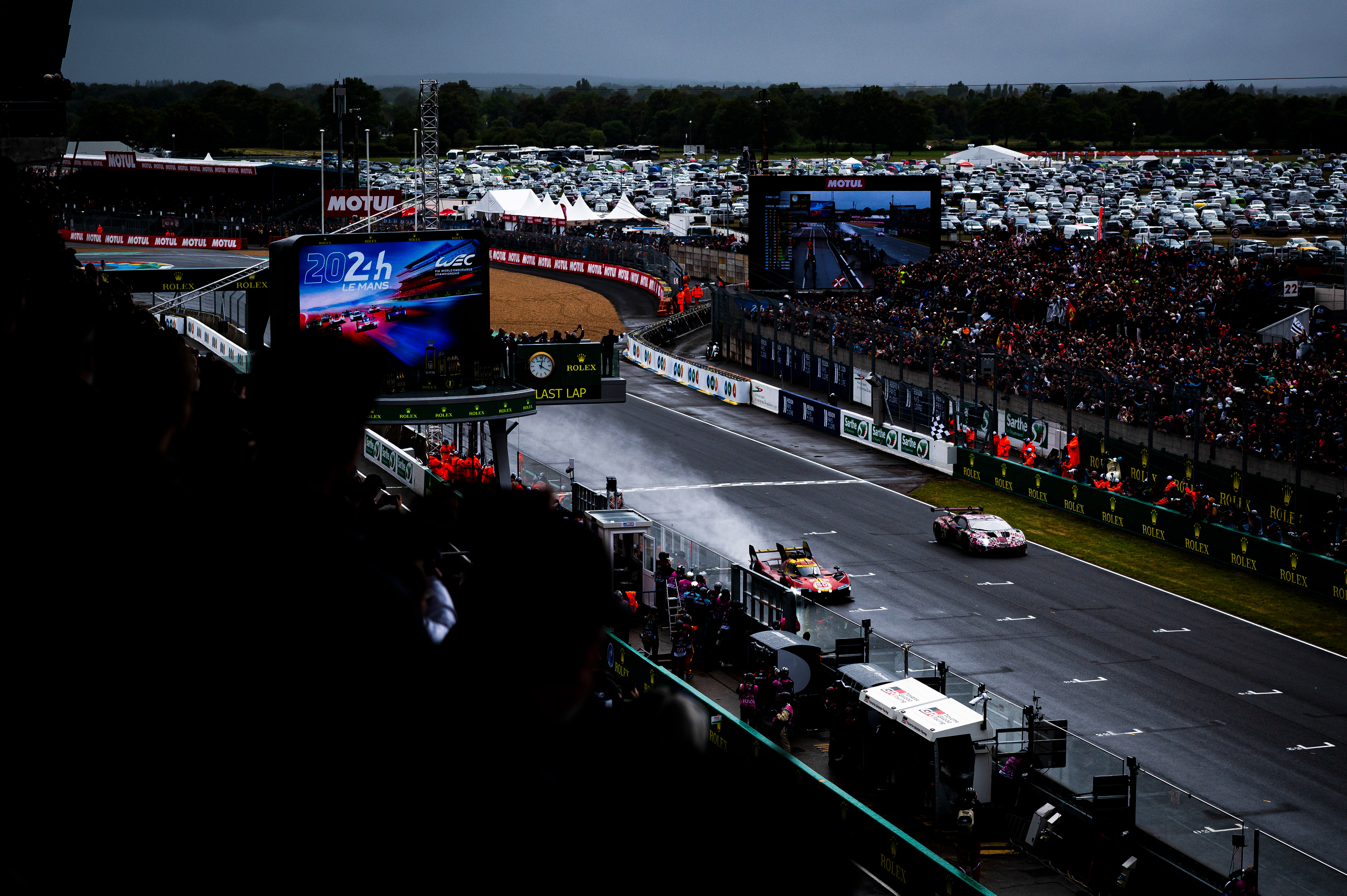 Chequered Flag - #50 Ferrari AF Corse Ferrari 499P: Antonio Fuoco, Miguel Molina, Nicklas Nielsen + #85 Iron Dames Lamborghini Huracan LMGT3 Evo2: Sarah Bovy, Michelle Gatting, Rahel Frey 