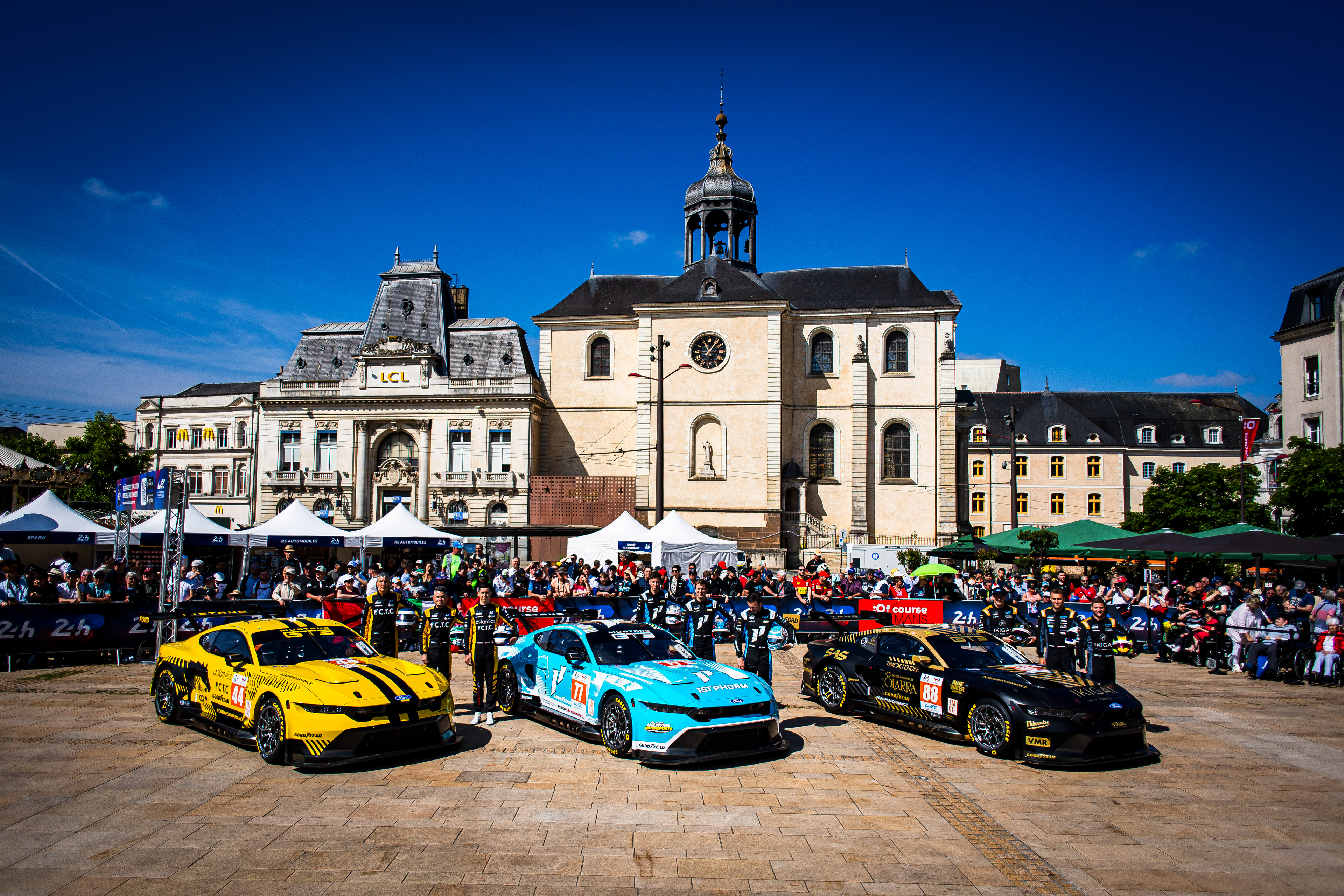 #77 Proton Competition Ford Mustang LMGT3: Ryan Hardwick, Zacharie Robichon, Benjamin Barker | #88 Proton Competition Ford Mustang LMGT3: Giorgio Roda, Mikkel Pedersen, Dennis Olsen | #44 Proton Competition Ford Mustang LMGT3: Christian Ried, Ben Tuck, Christopher Mies