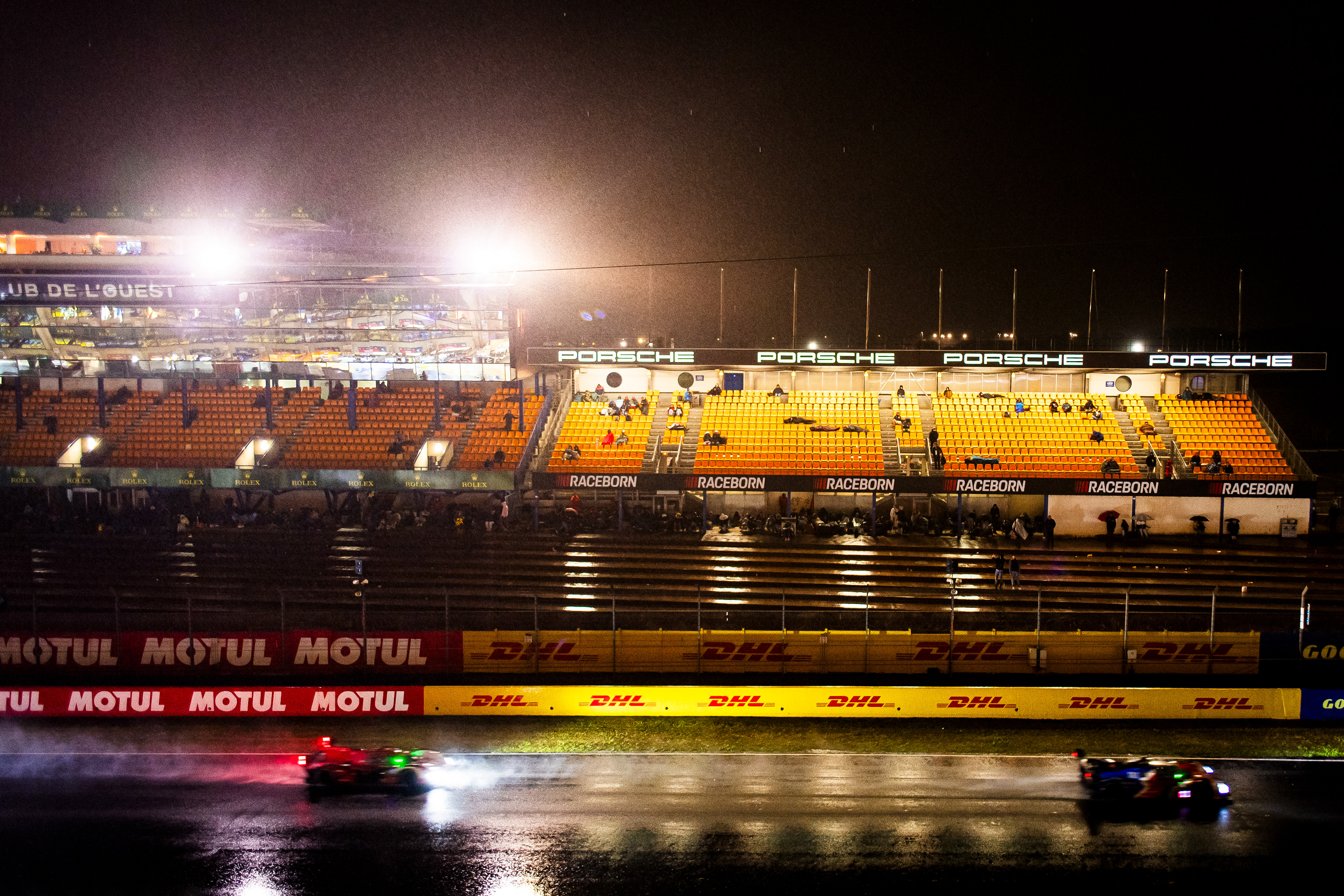 Pit Straight Grand stand at night