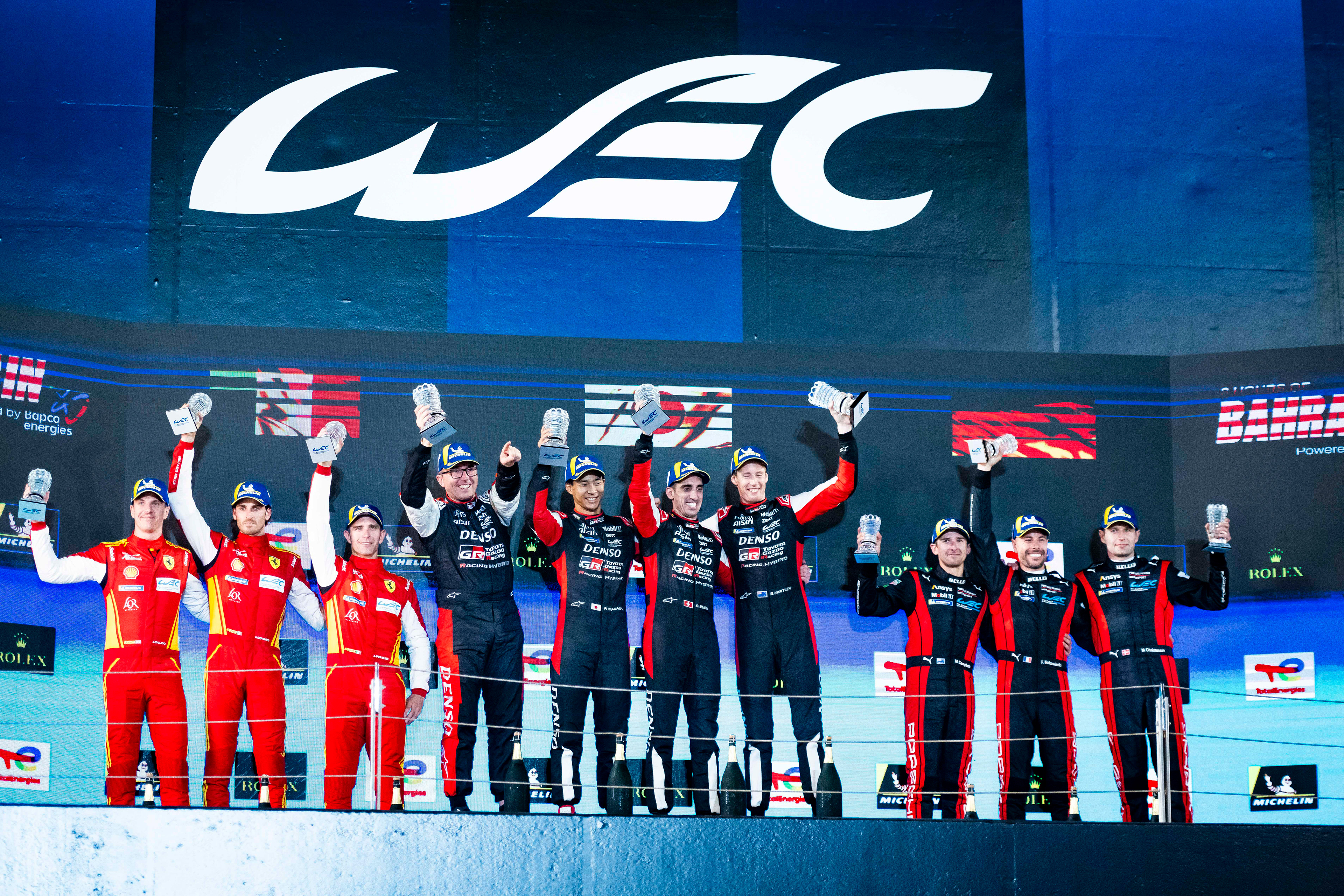 #51 Ferrari AF Corse Ferrari 499P: Alessandro Pier Guidi, James Calado, Antonio Giovinazzi #8 Toyota Gazoo Racing Toyota GR010 - Hybrid: Sebastien Buemi, Brendon Hartley, Ryo Hirakawa #5 Porsche Penske Motorsport Porsche 963: Matt Campbell, Michael Christensen, Frederic Makowiecki