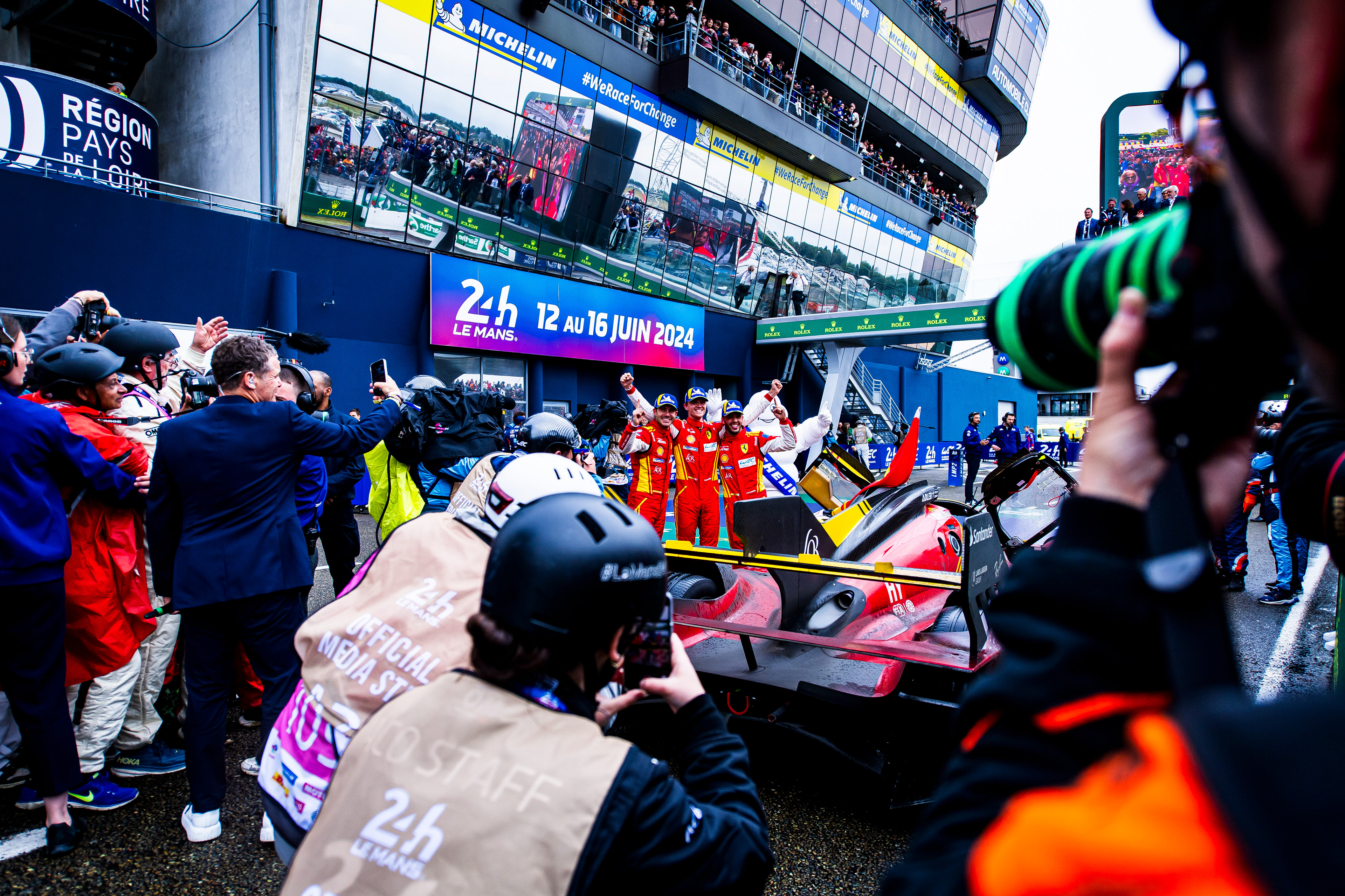 #50 Ferrari AF Corse Ferrari 499P: Antonio Fuoco, Miguel Molina, Nicklas Nielsen Winning Celebrations