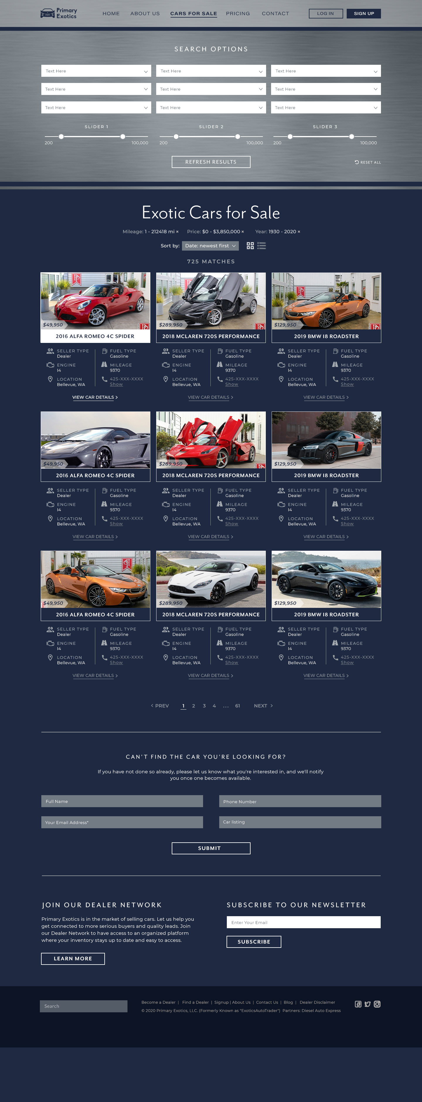 Car Listings Page: Grid
