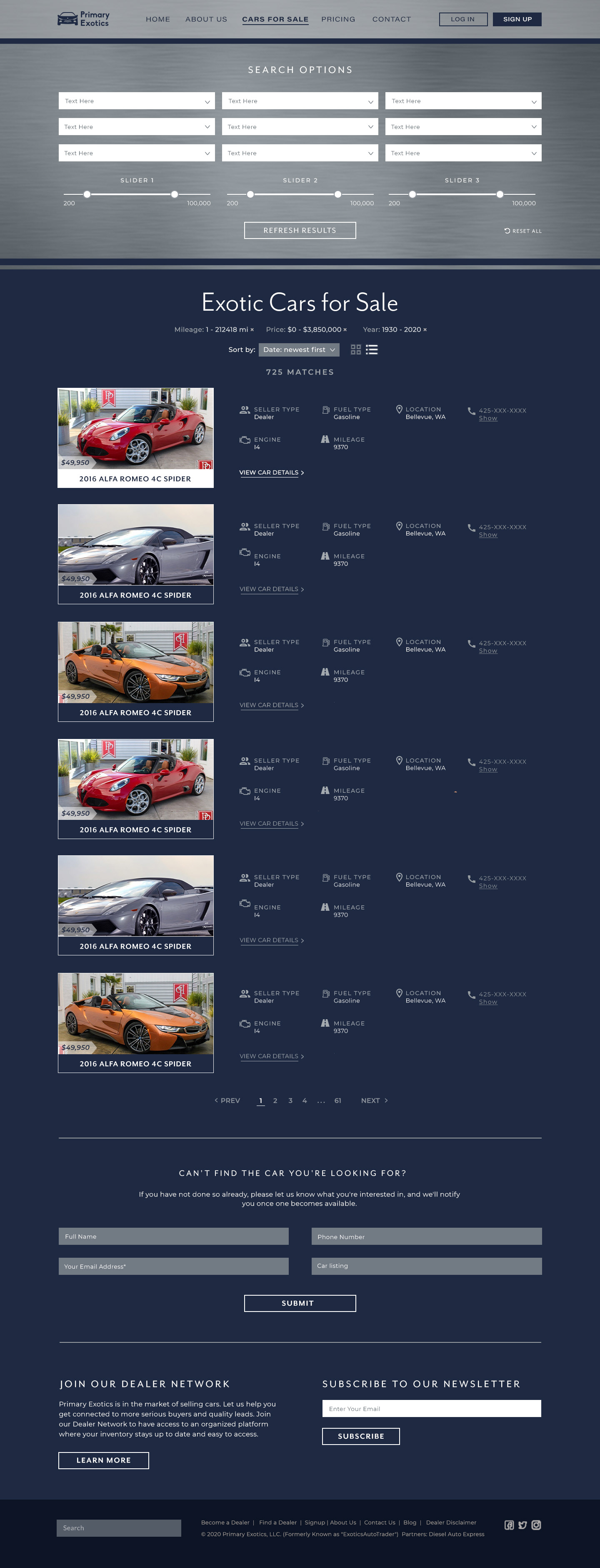 Car Listings Page: List