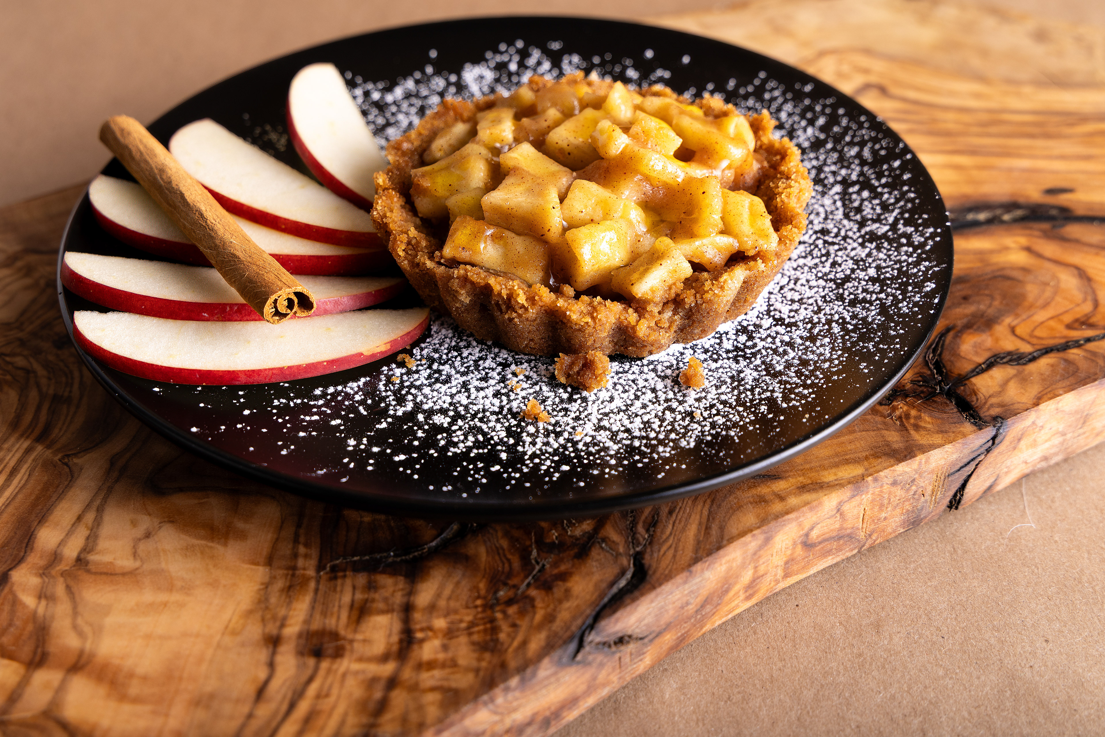 Stylized Food Product Photograph of an Apple Tart