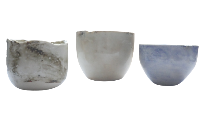 slip cast ceramic pot sample with earthy glaze, Slip cast ceramic cup- experimenting with colour and tea made the cup on the left