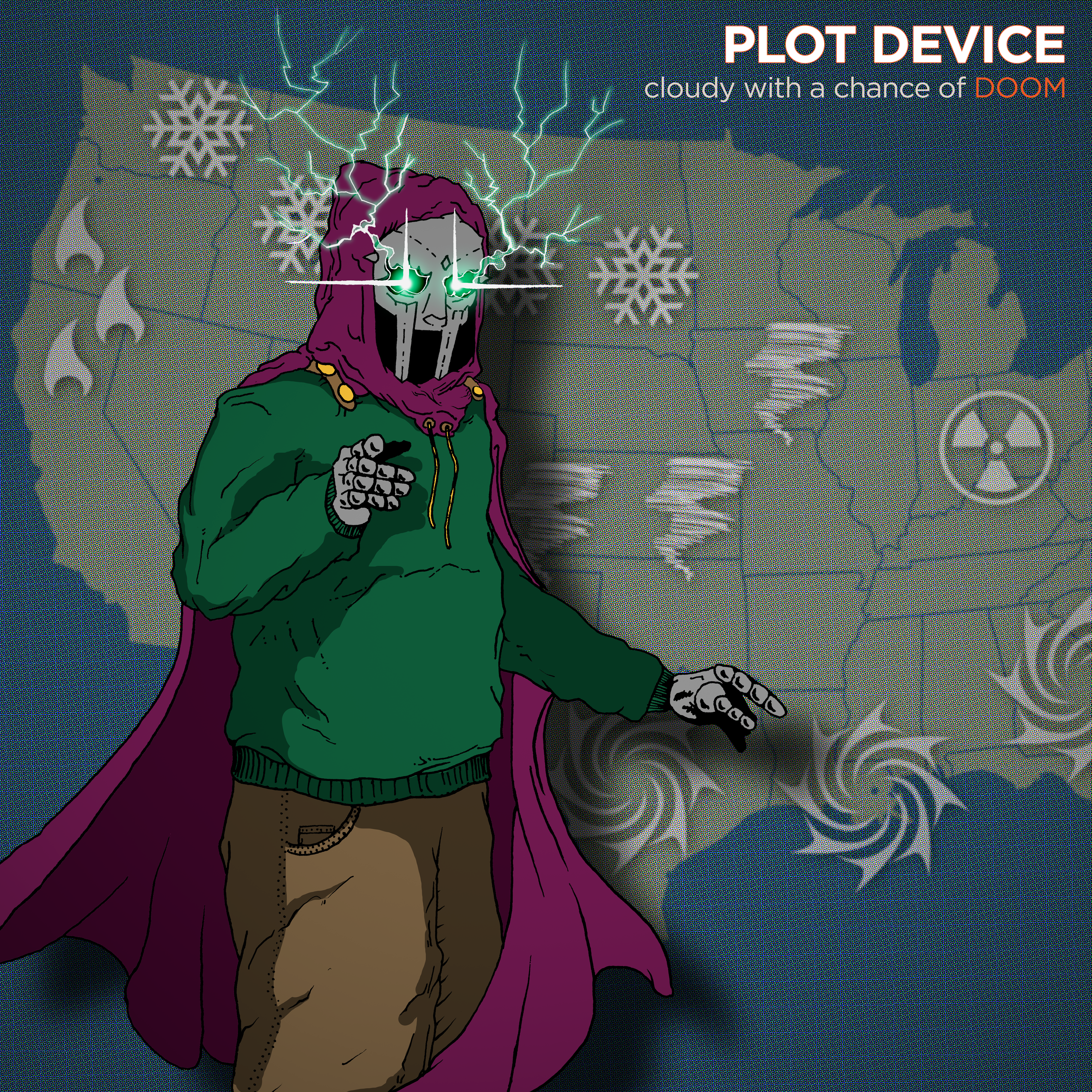 Album cover for Plot Device - Ink by hand, digital color and compositing