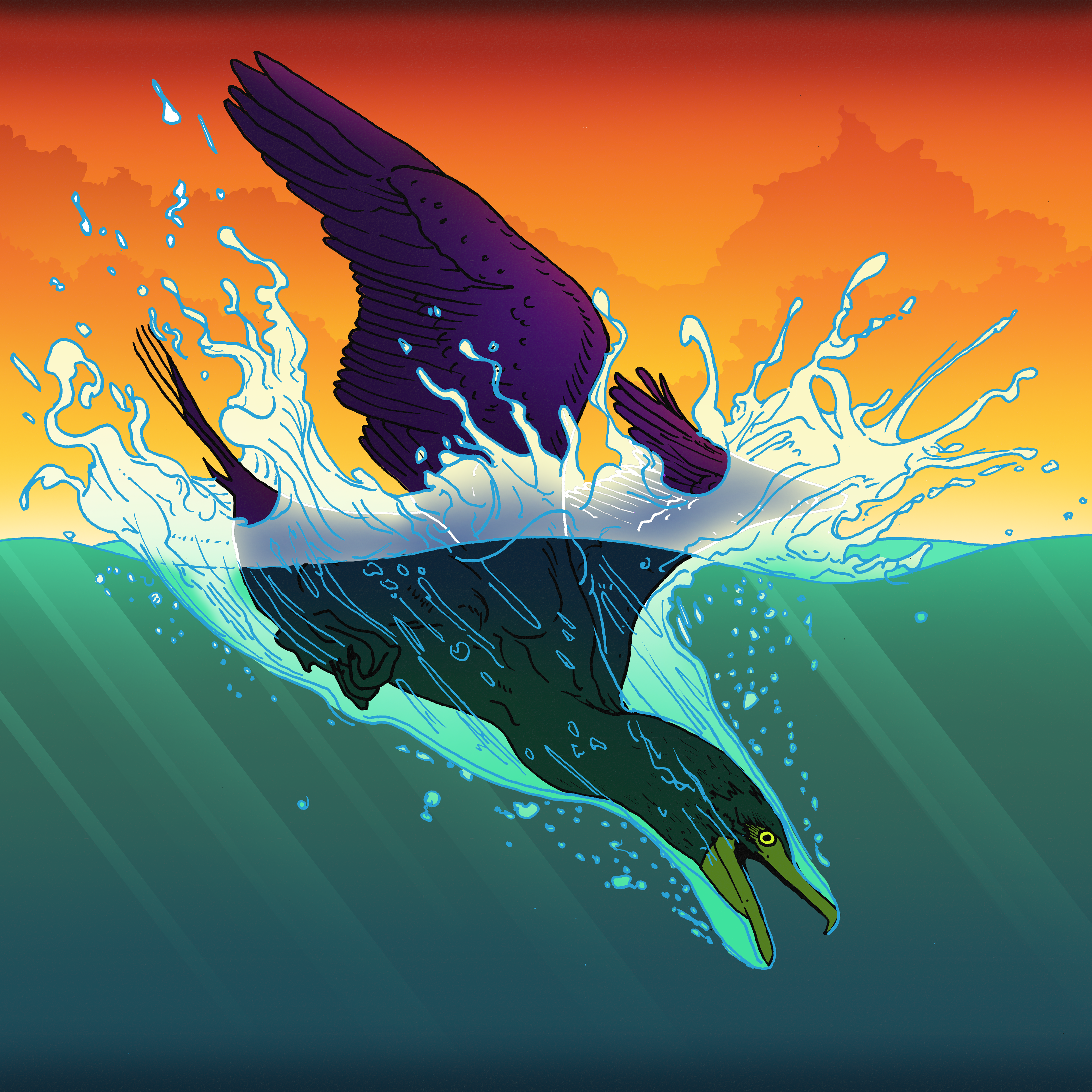 The Cormorant - Original: 4'x4' Spraypaint on Woodpanel - replication prints for sale!