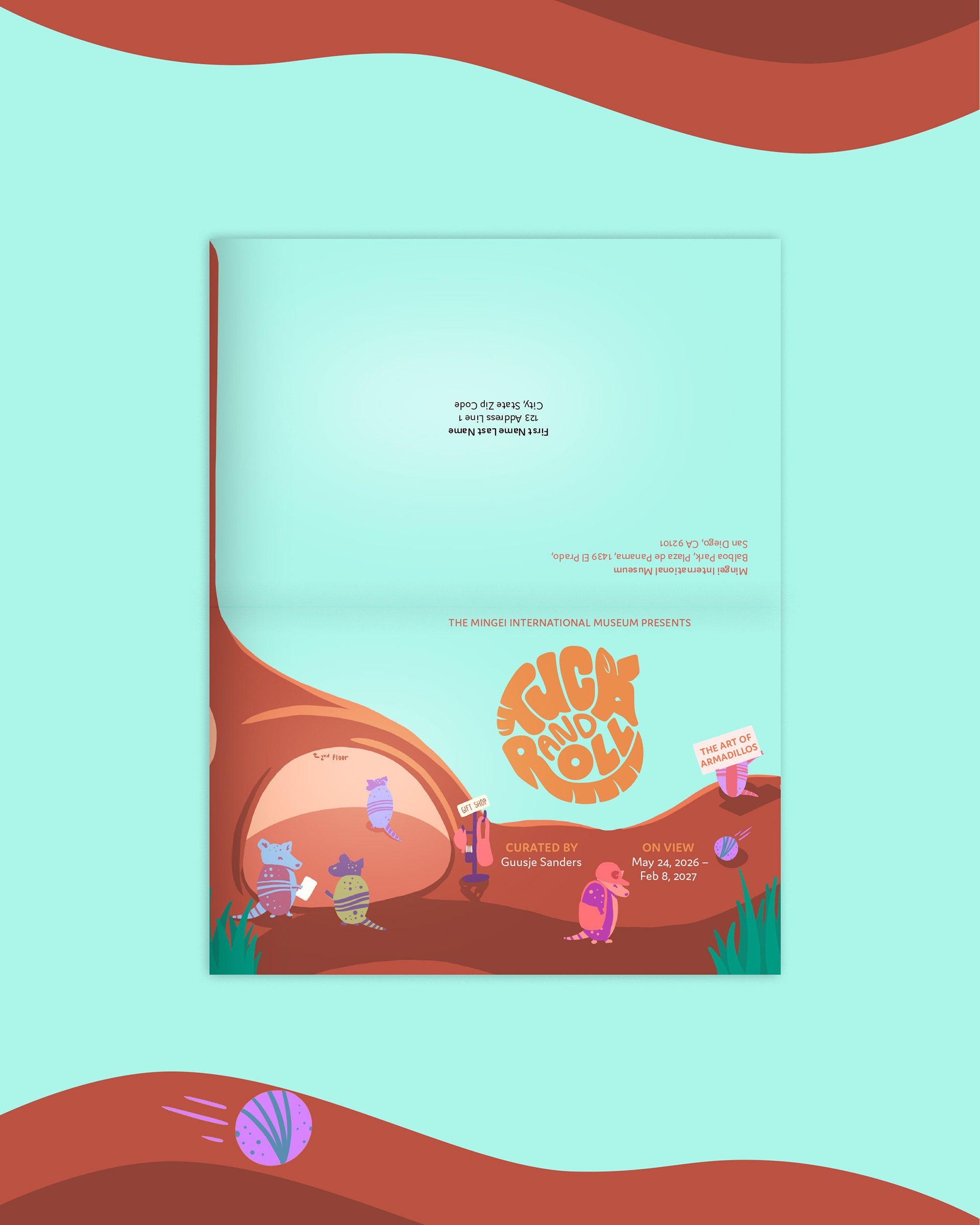 Tuck and Roll: The Art of Armadillos mini poster and mailing panel