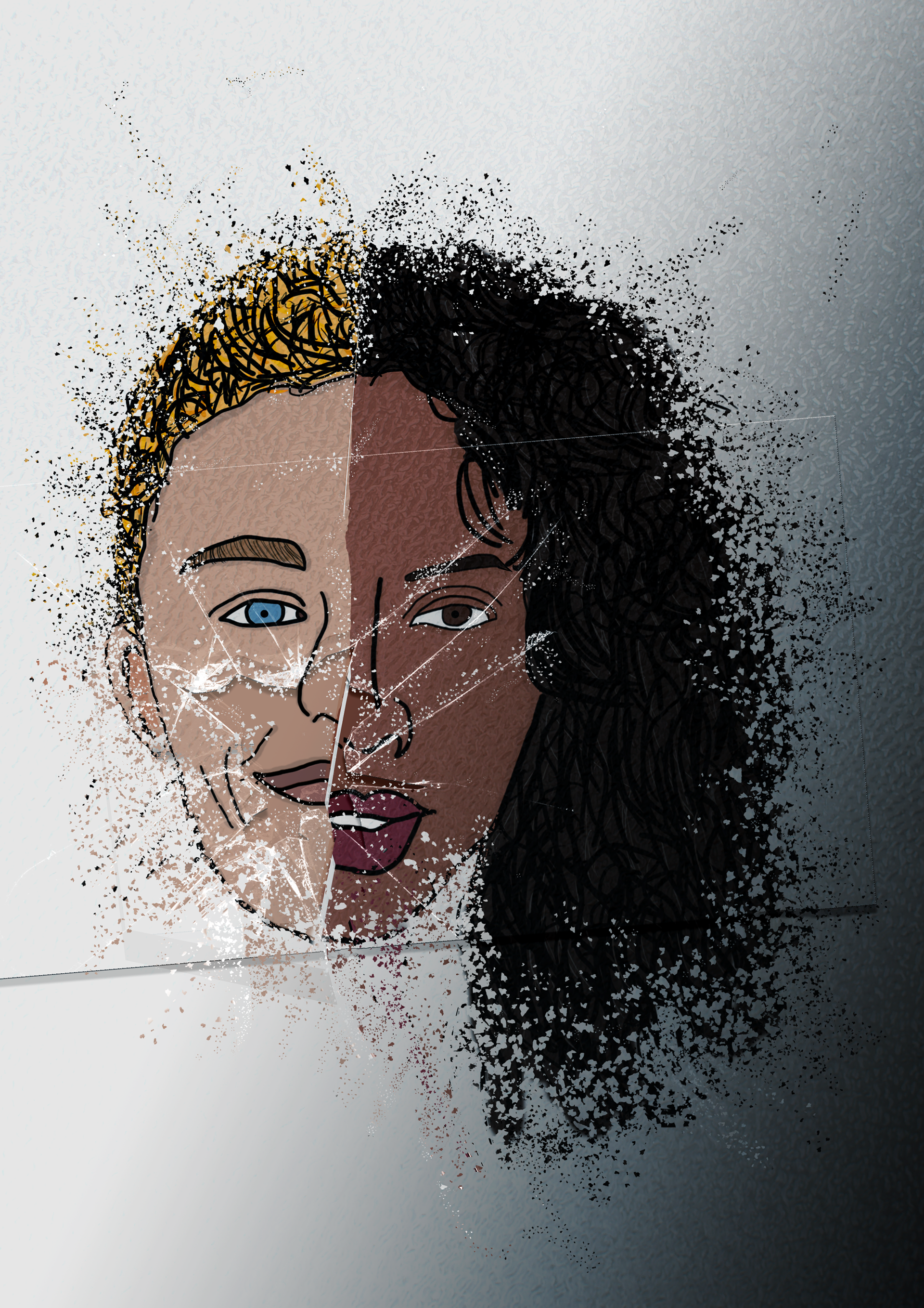 Noughts & Crosses book cover: Redesigned for Malorie Blackman’s series, featuring the main characters and a cracked glass motif symbolizing divisions and reflecting real-life history.