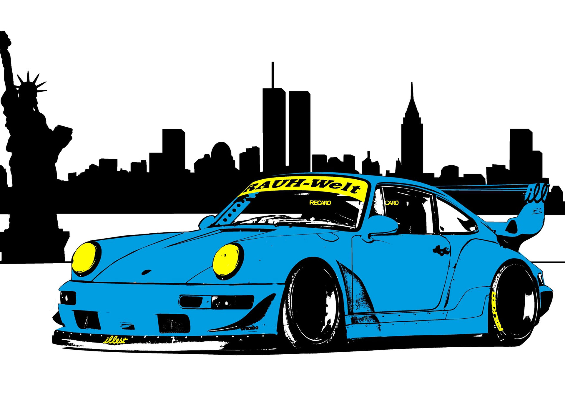Silkscreen print of my favourite retro Porsche 911 set against the NYC skyline.