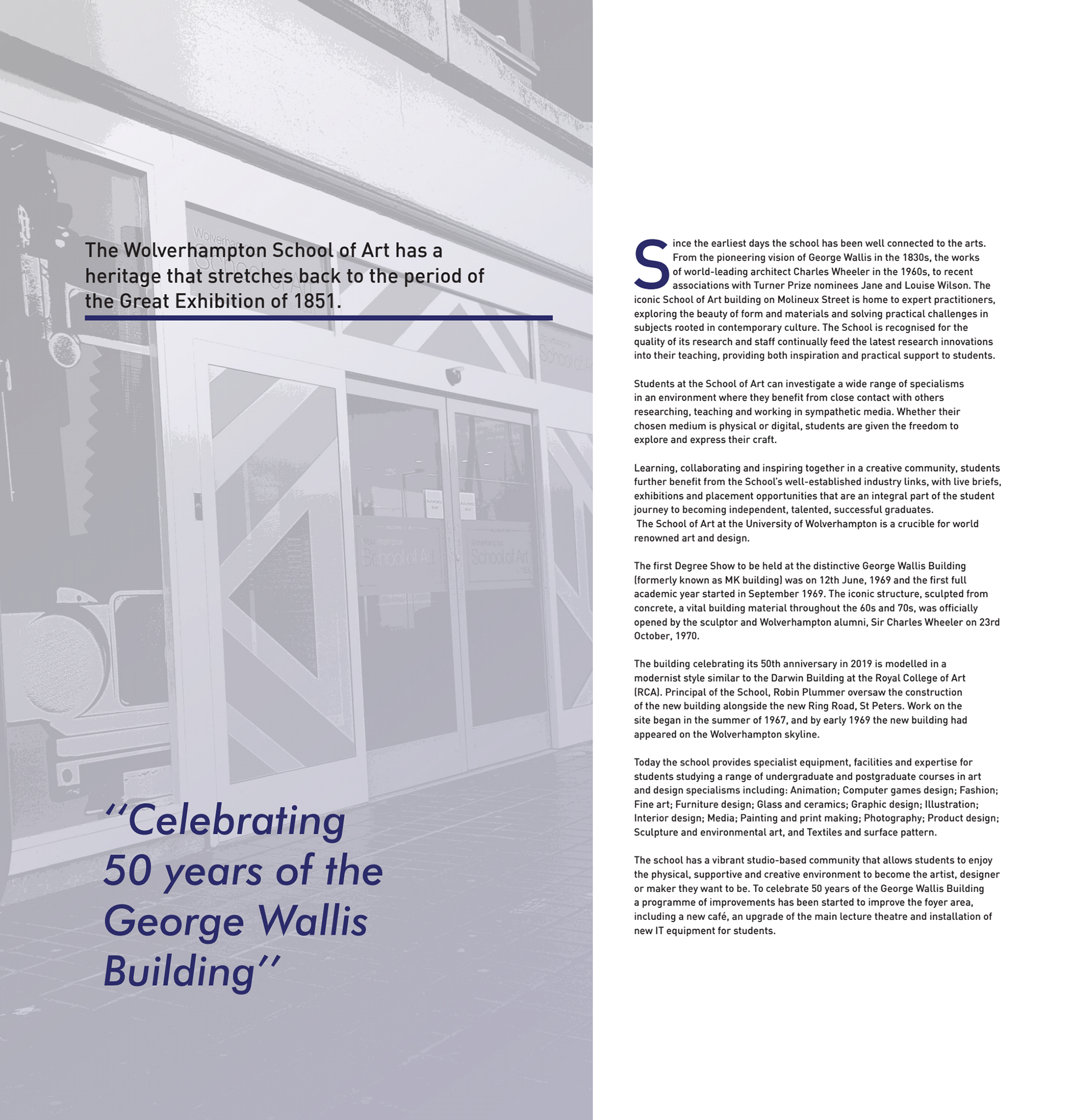School of Art editorial spread: Highlighting the 50th anniversary of Wolverhampton School of Art.
