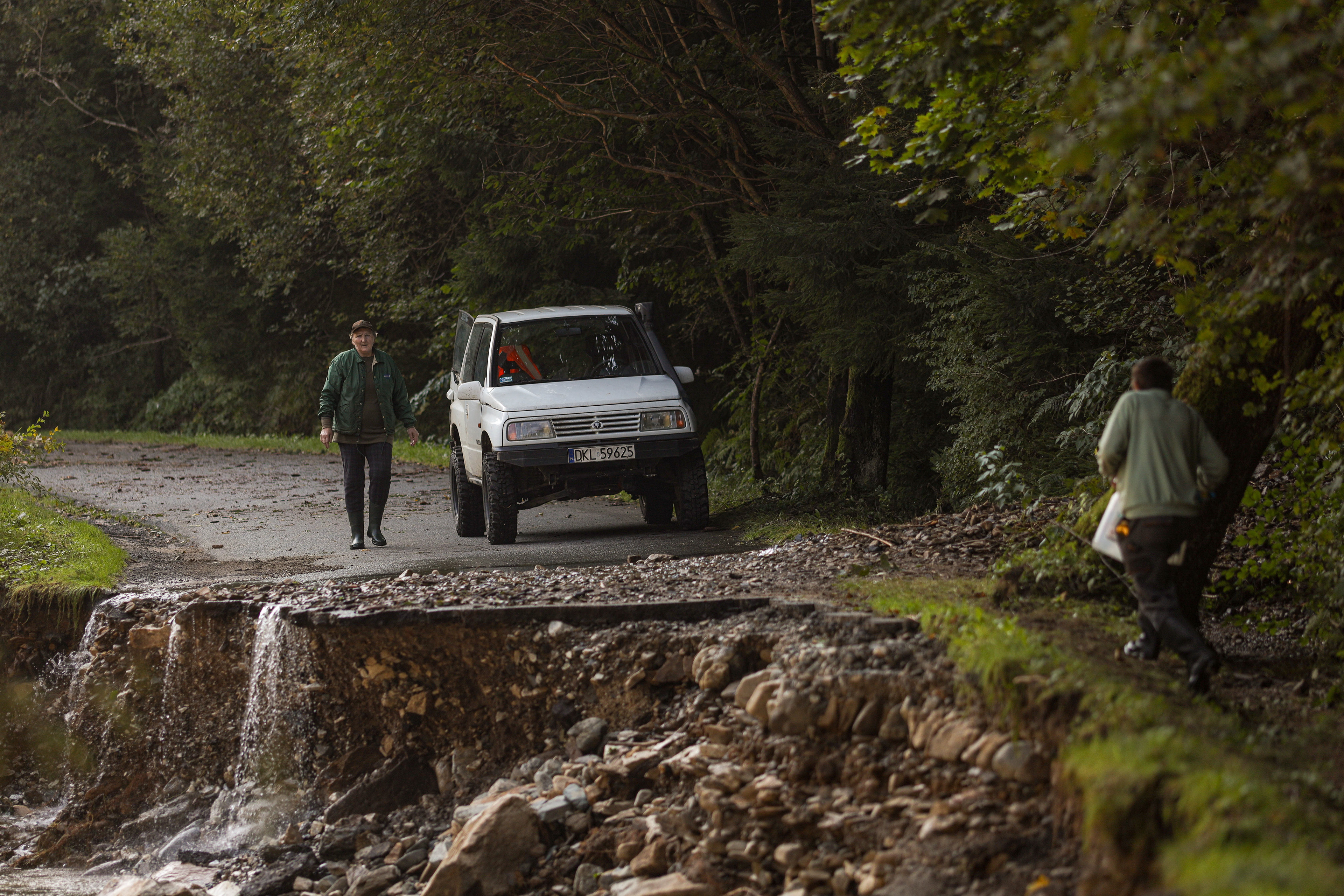 Bielice, Poland. Roads leading to the village were washed away and bridges destroyed, leaving residents isolated and accessible only by mountain trails.