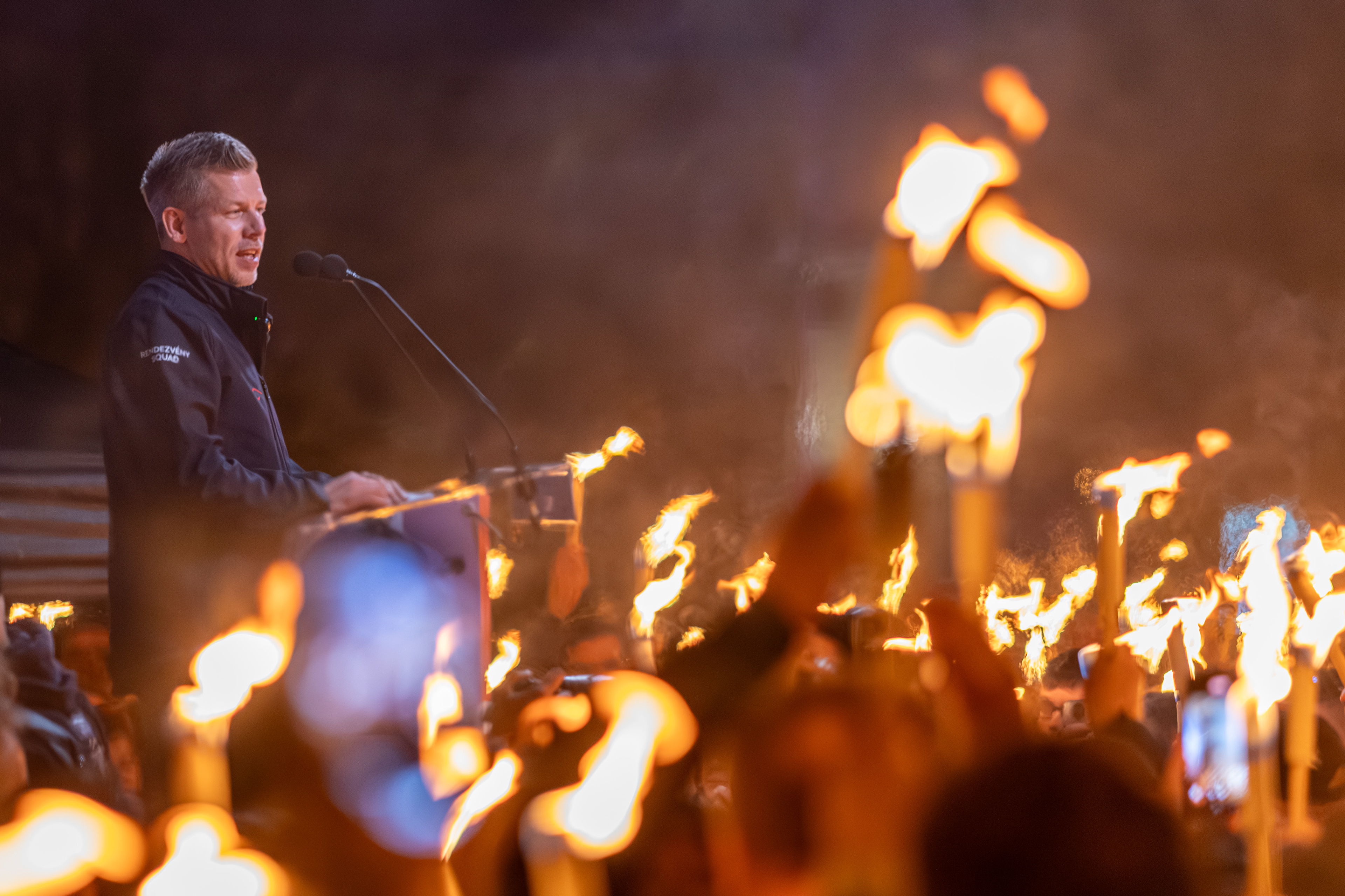 Péter Magyar speaks during an election rally in Nagykanizsa, Hungary.