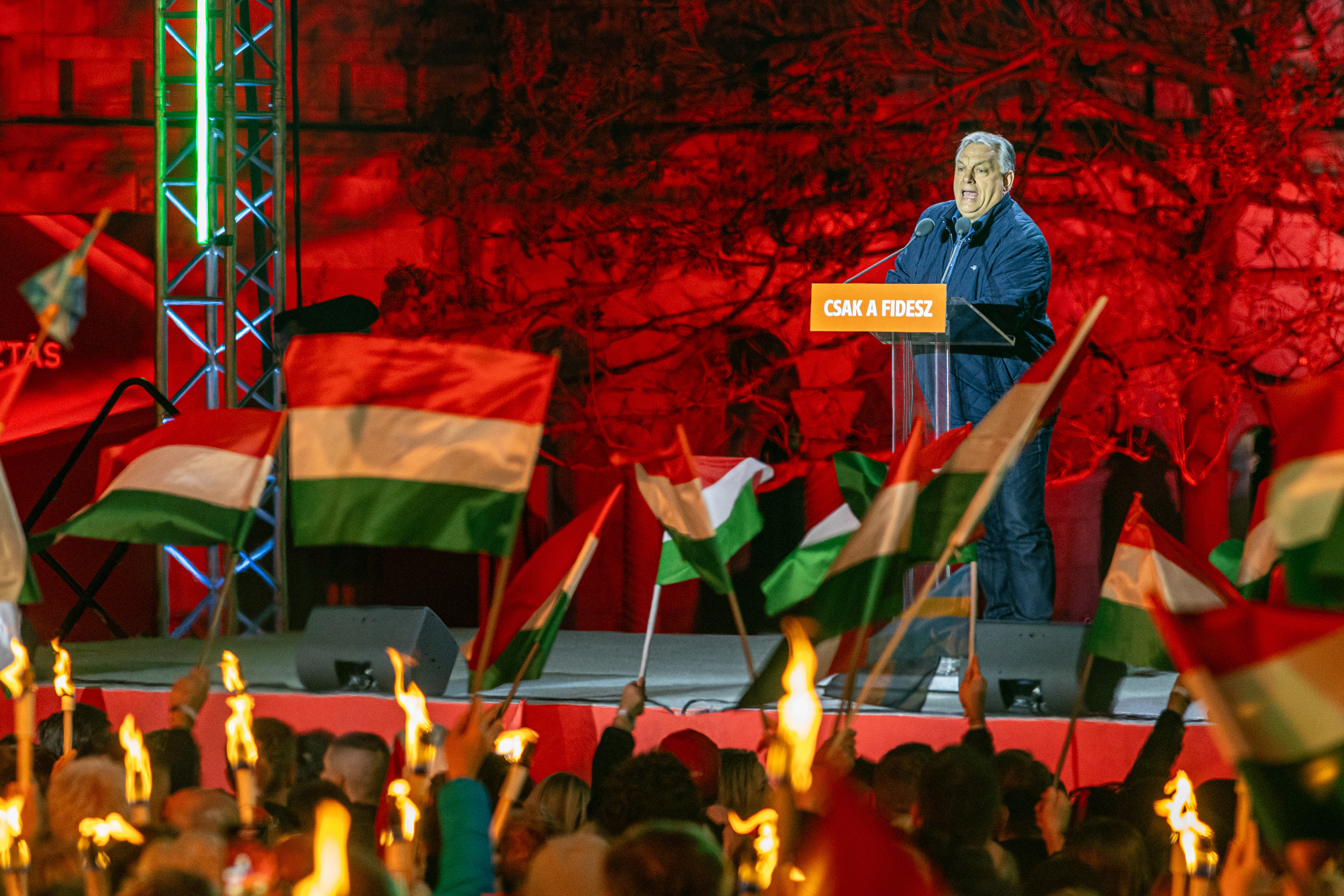 Viktor Orban during the Fidesz party election rally in Budapest.