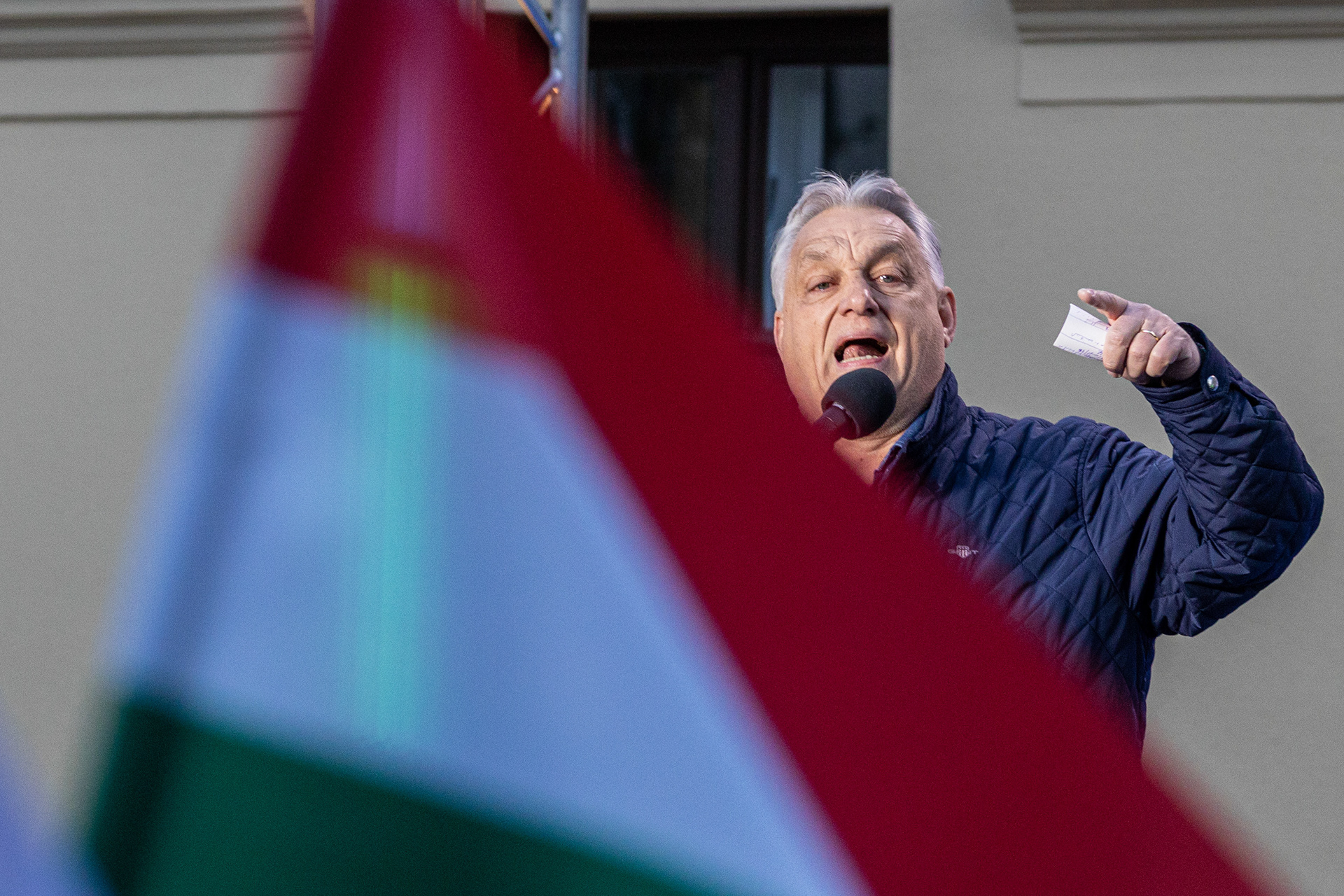 Viktor Orban during the Fidesz party election rally in Debrecen.