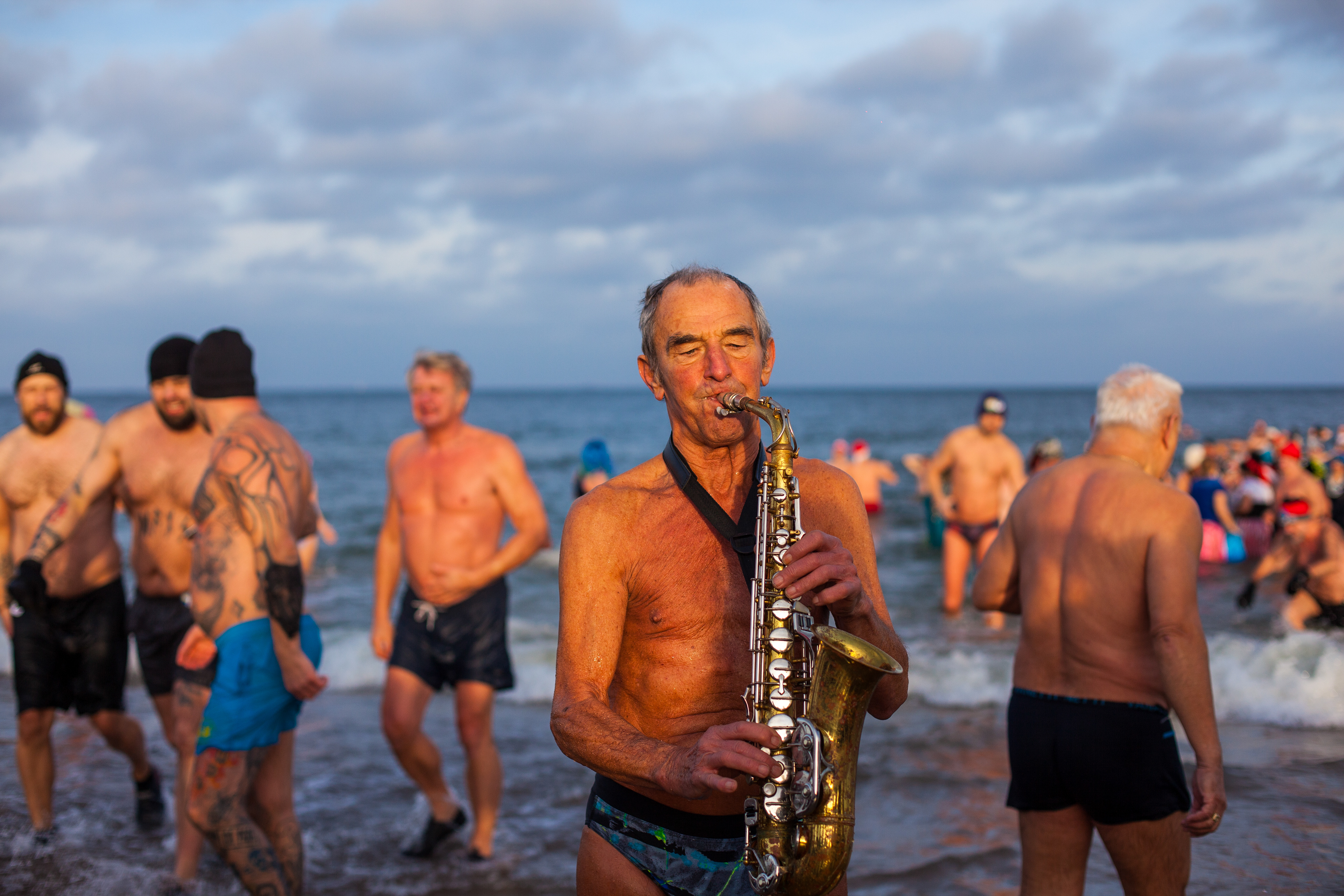 New Year’s cold water swimming in Gdańsk, Poland.