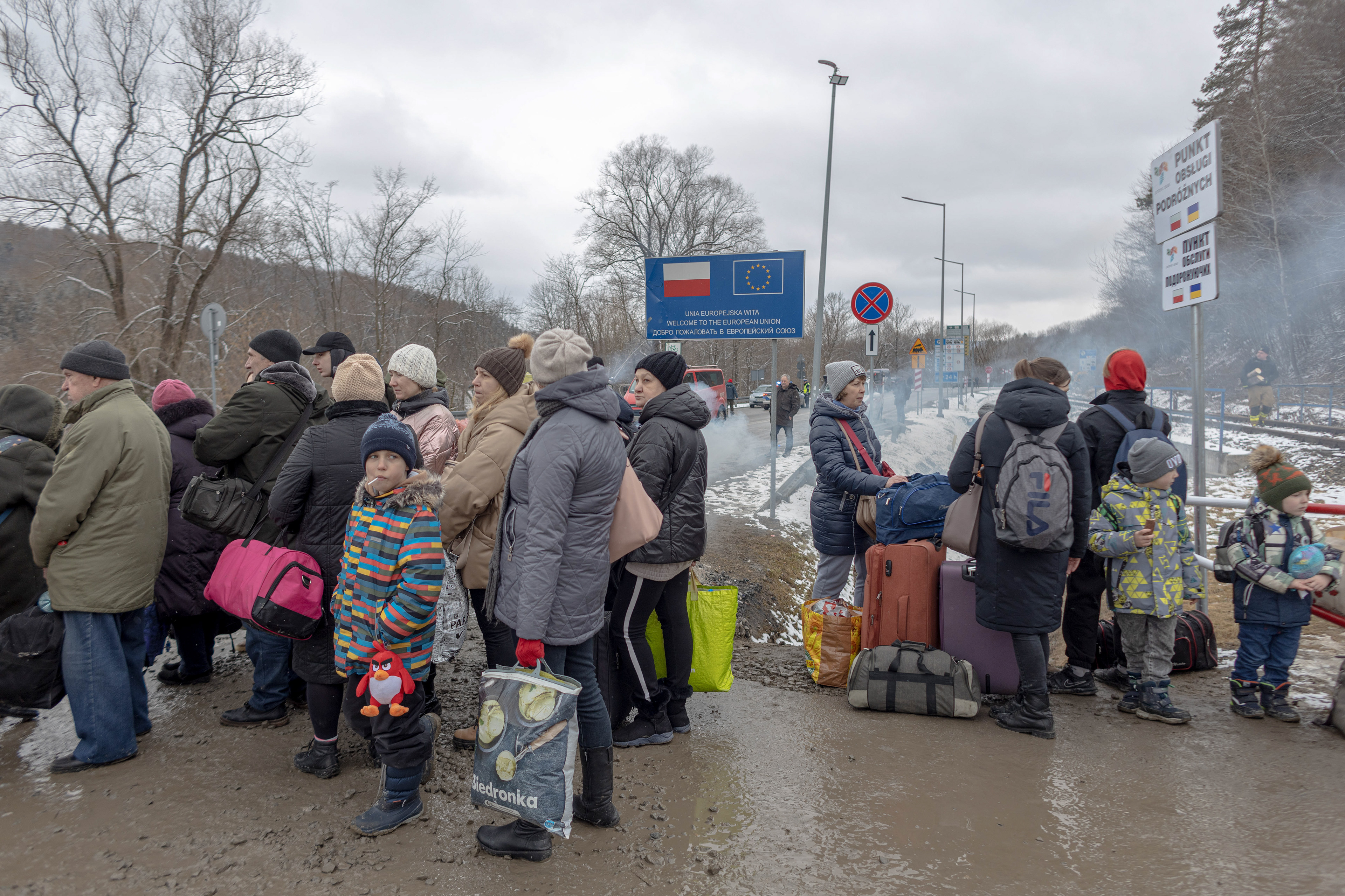 Polish–Ukrainian border crossing in Krościenko, a few days after Russia’s invasion of Ukraine.