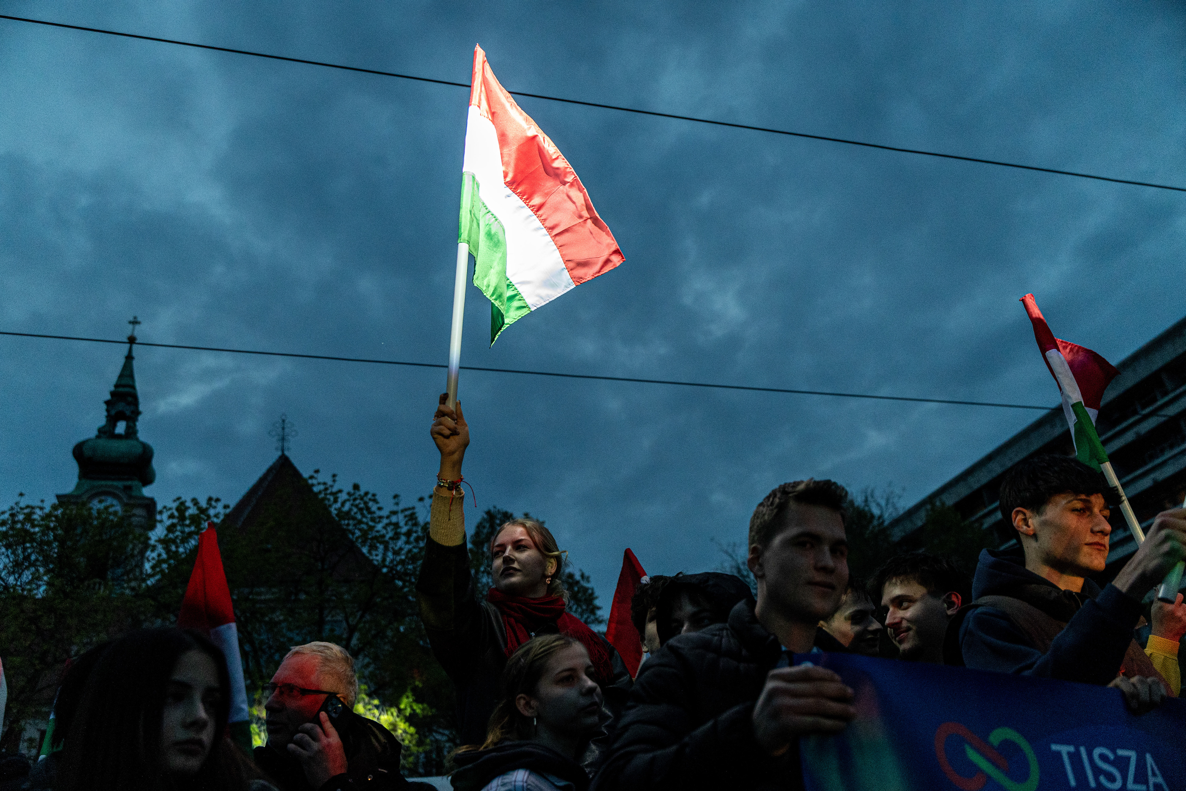 Election night of Peter Magyar and the Tisza party in Budapest.