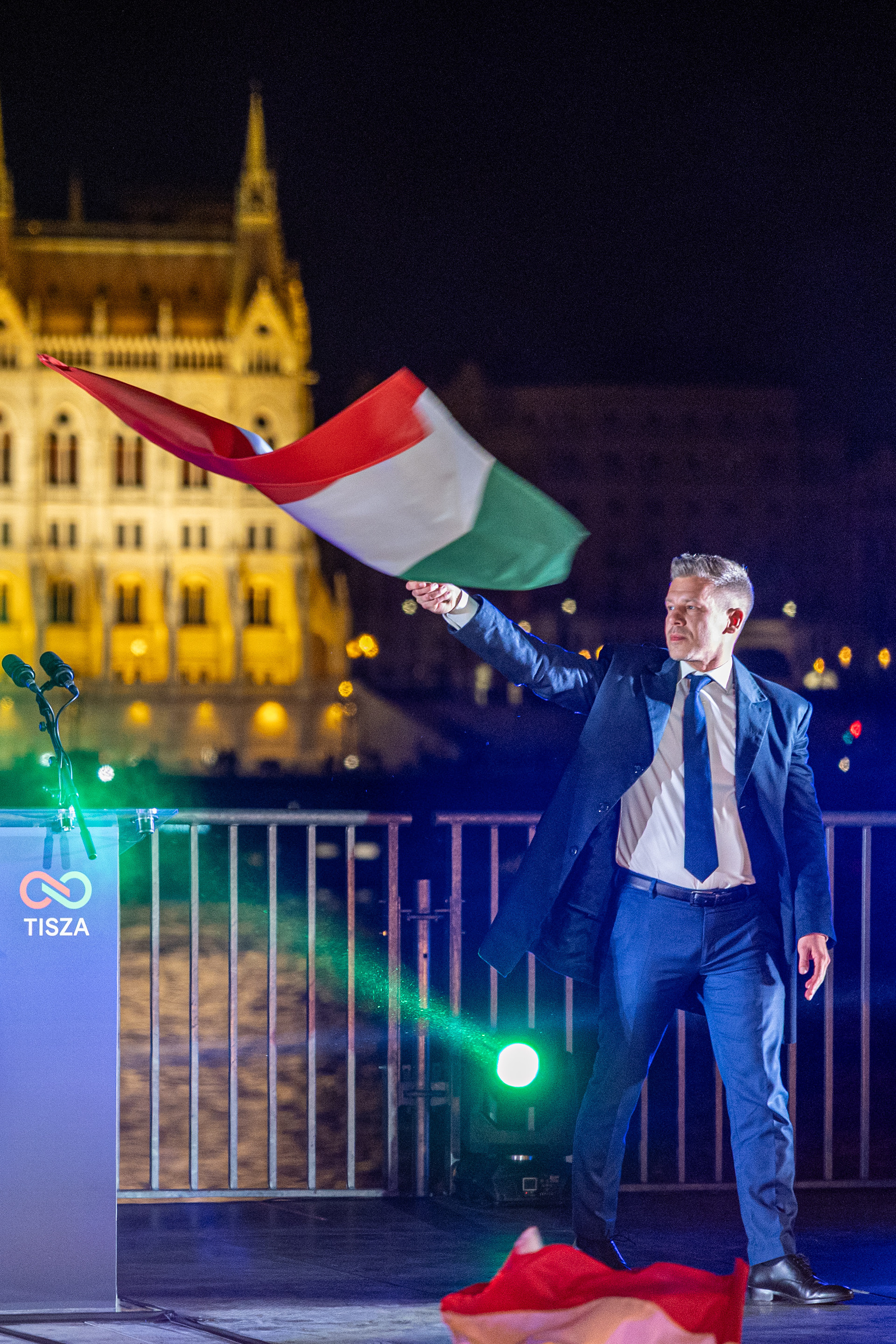  Peter Magyar during election night in Budapest.