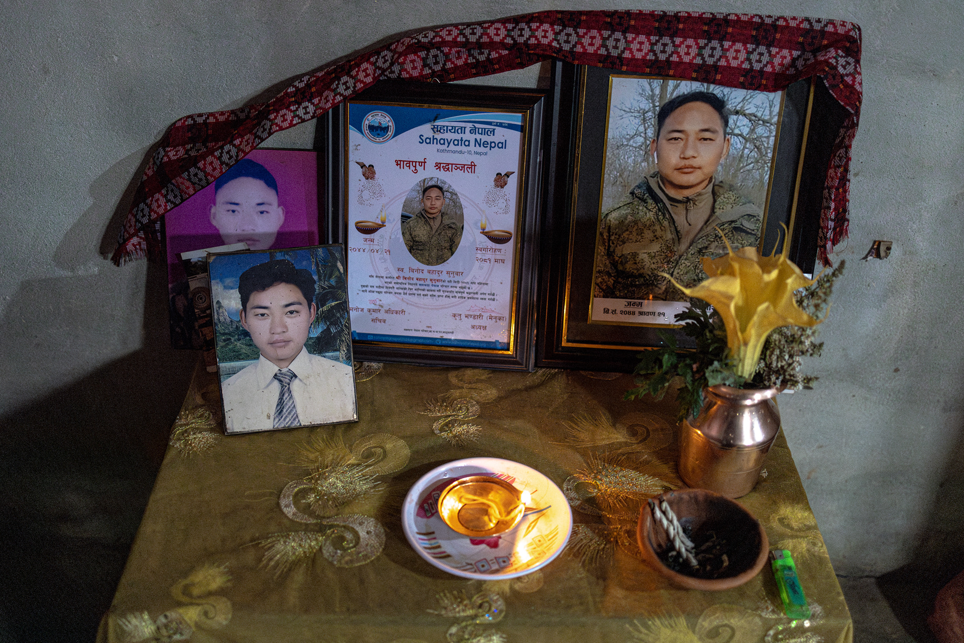 Memorial for Binod Sunuwar, who left Nepal after being promised well-paid work in the Russian army and was later killed near Bakhmut, Ukraine.