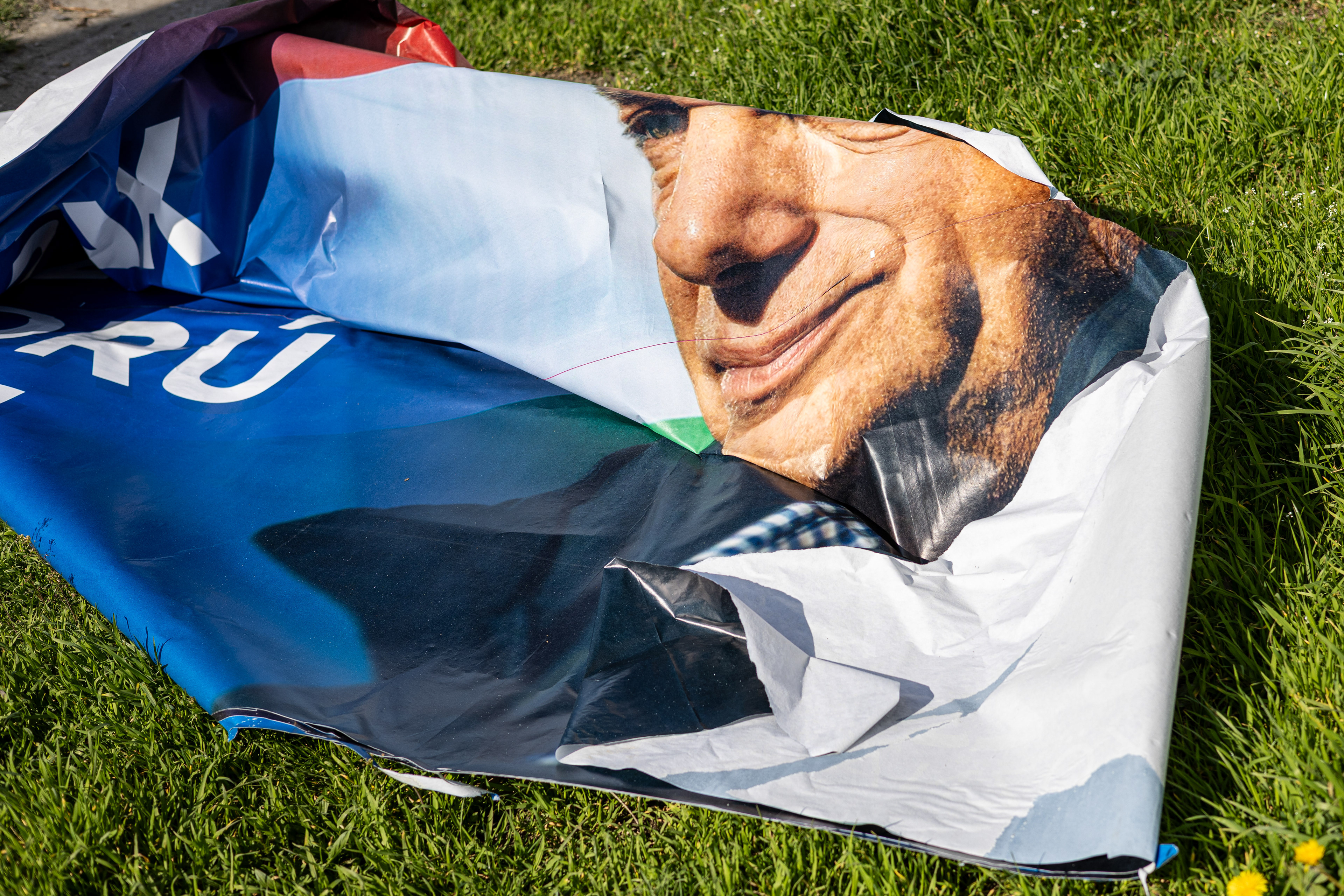Destroyed Viktor Orban election poster.