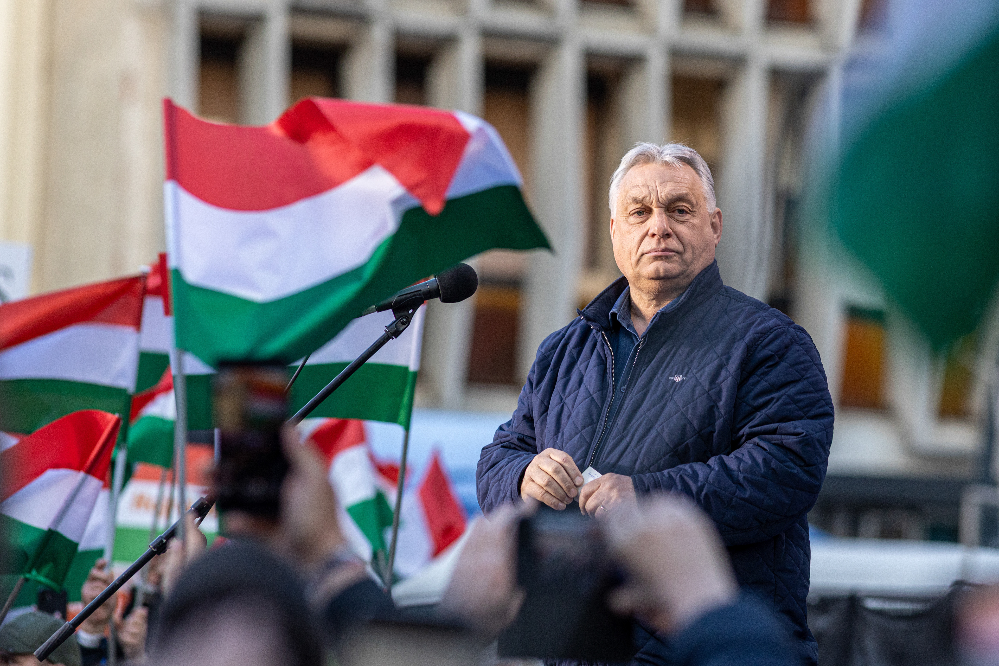 Viktor Orban during the Fidesz party election rally in Debrecen.