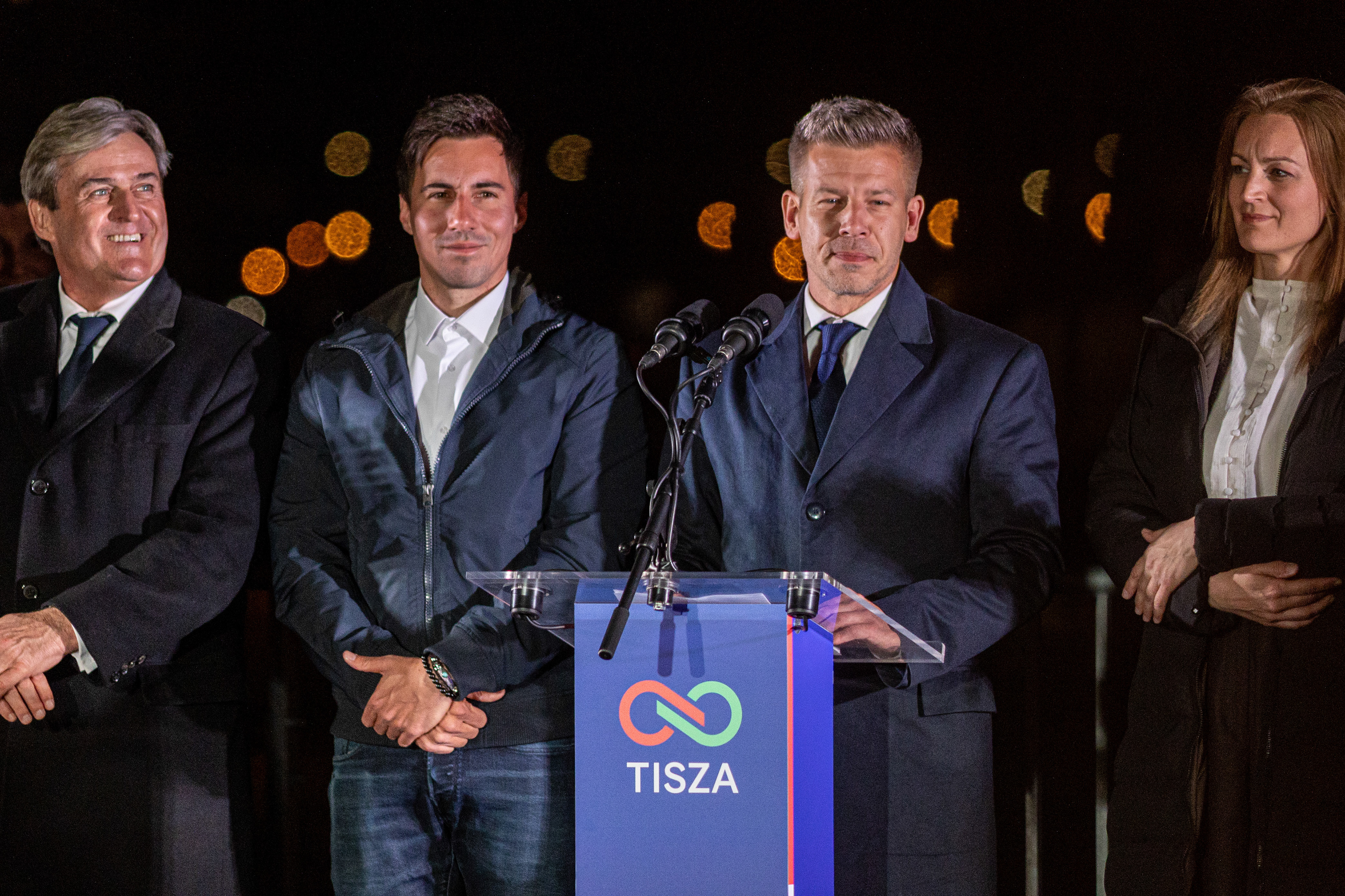  Peter Magyar during election night in Budapest.