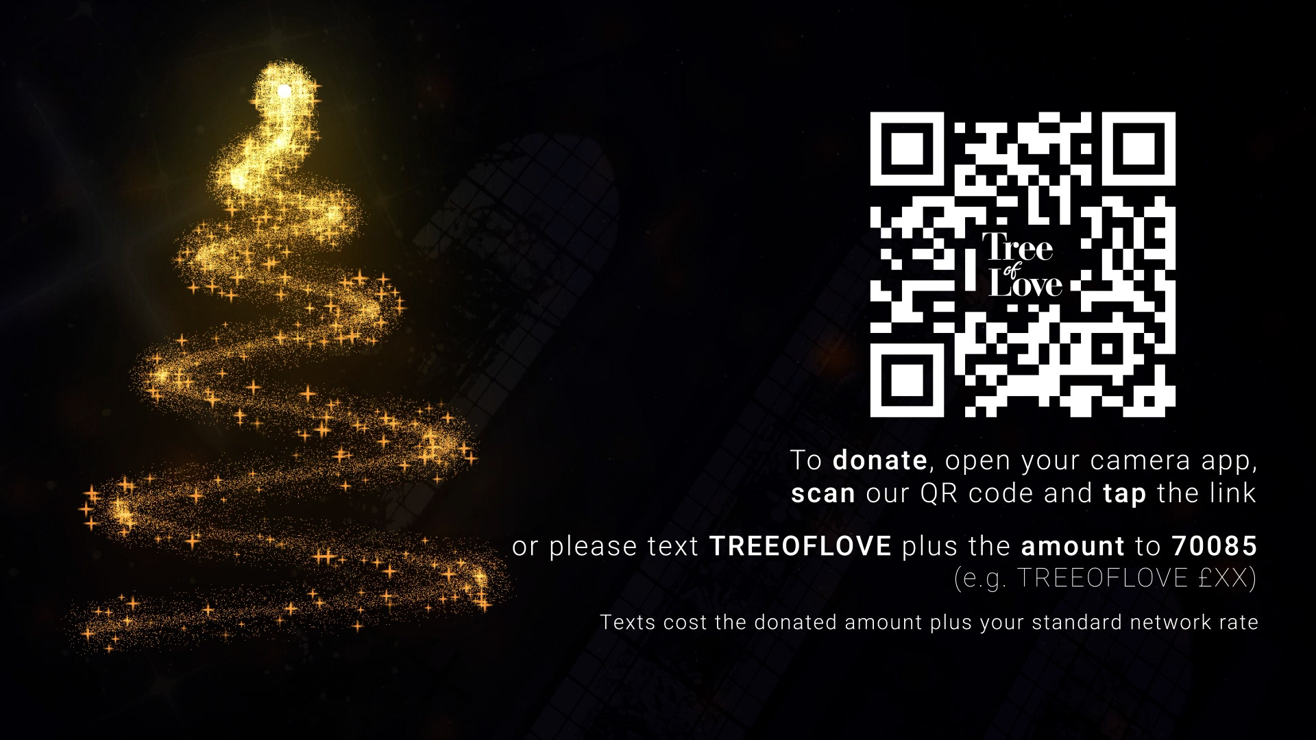 Graphics featuring the Tree of Love donation QR code designed by Joe Drage Promotions
