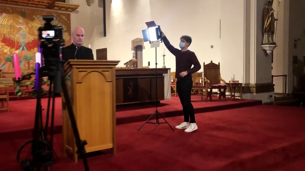 Filming Father Mark Floody at Northampton Cathedral