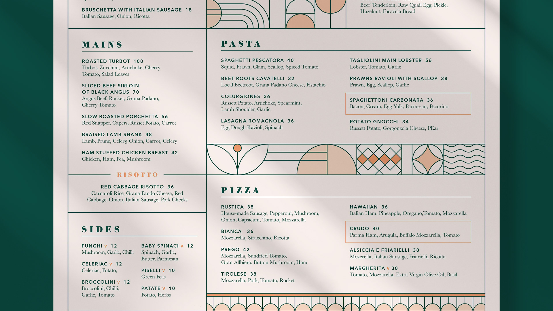Main menu close up