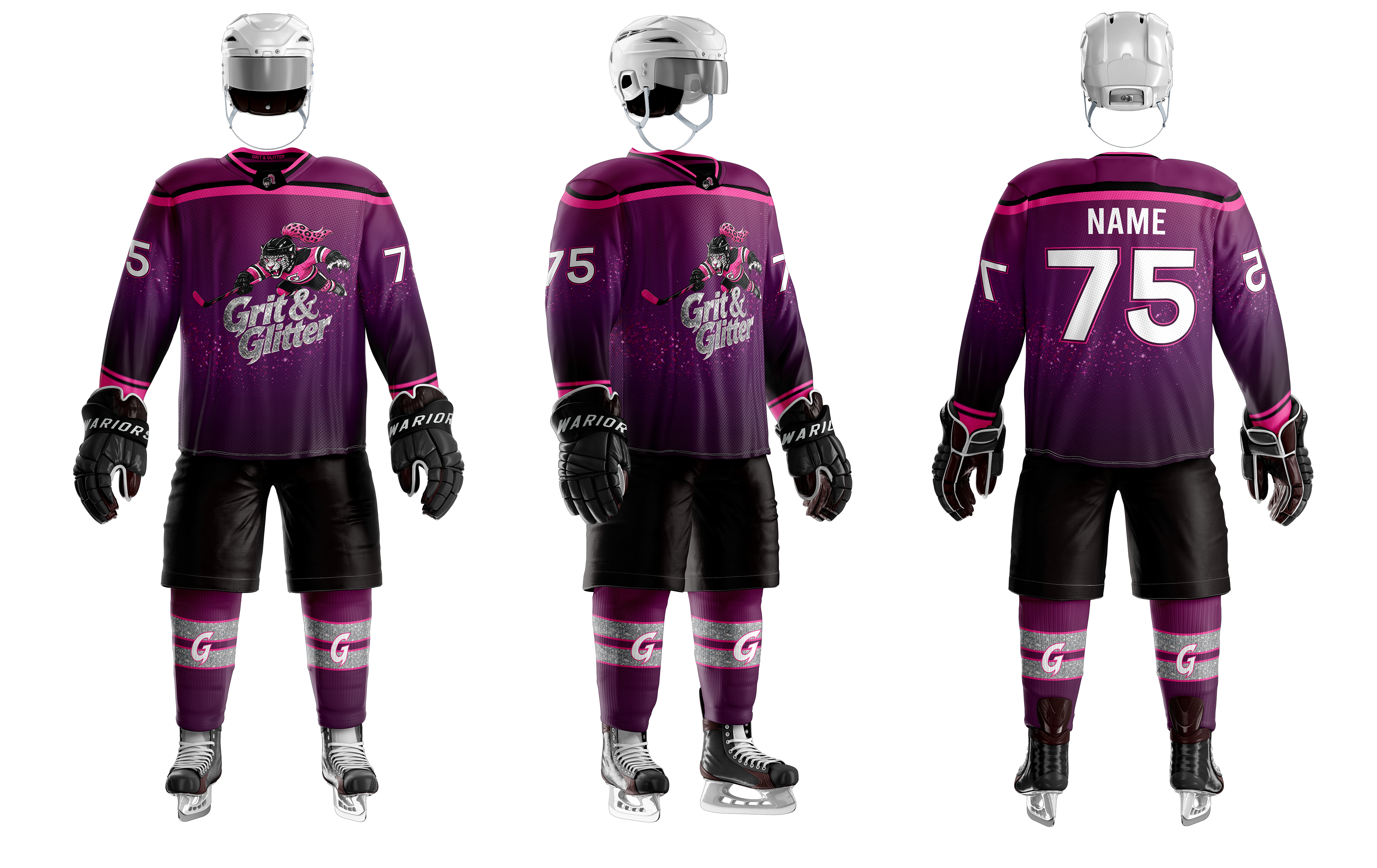 Grit & Glitter sublimated pro v neck hockey jersey