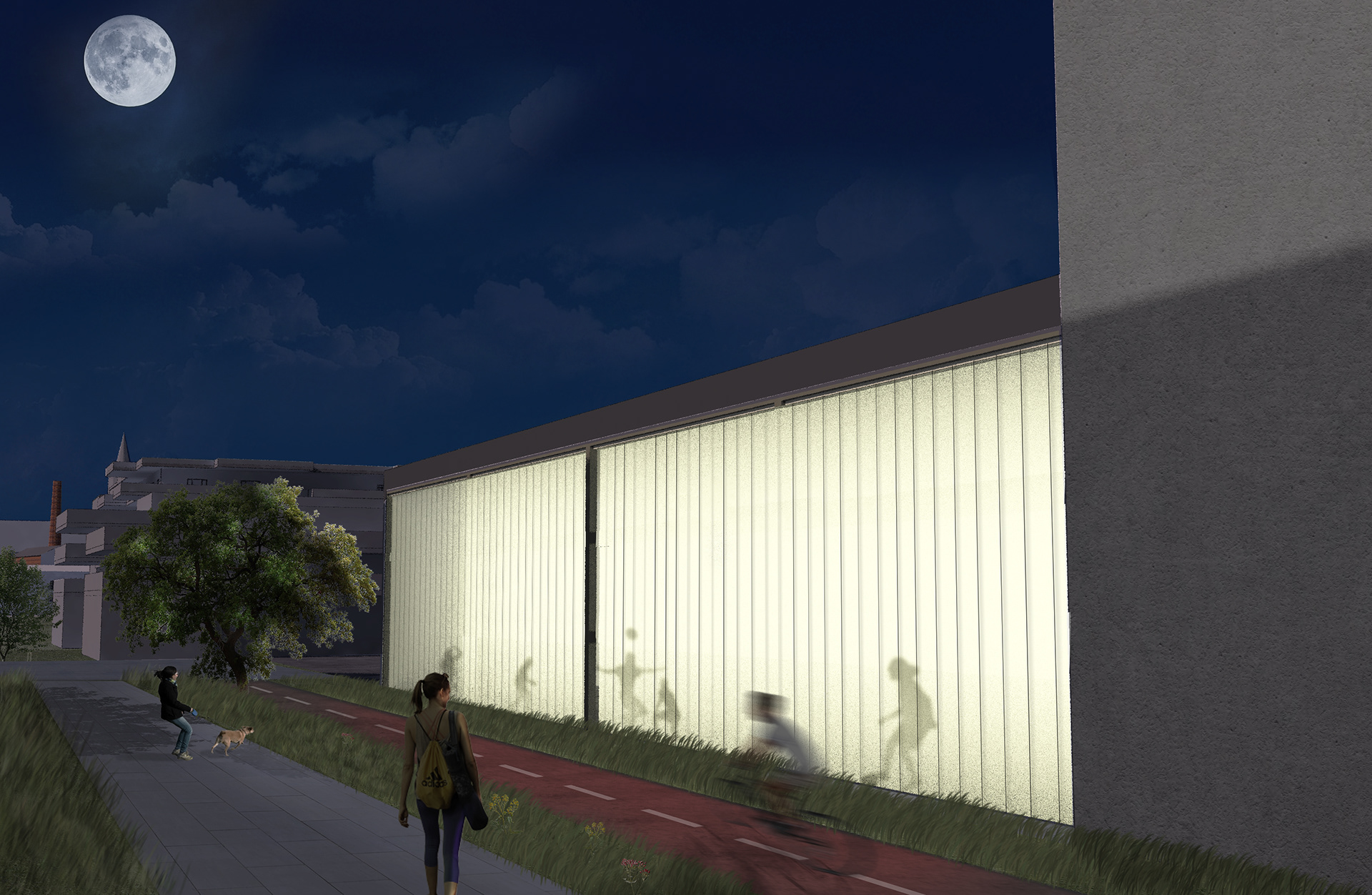 Southern entrance of park passing the multi purpose hall.