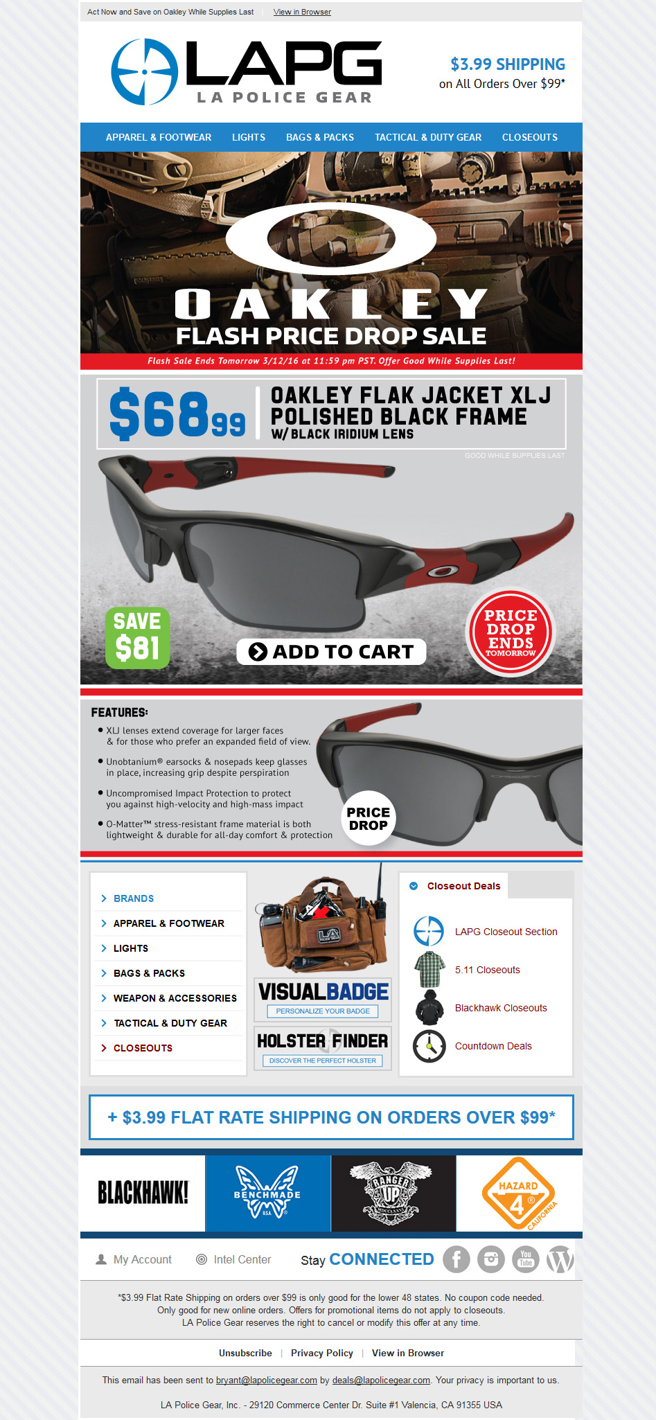 Bryant W - Graphic Design Portfolio - Oakley Email Marketing Price Drop Sale