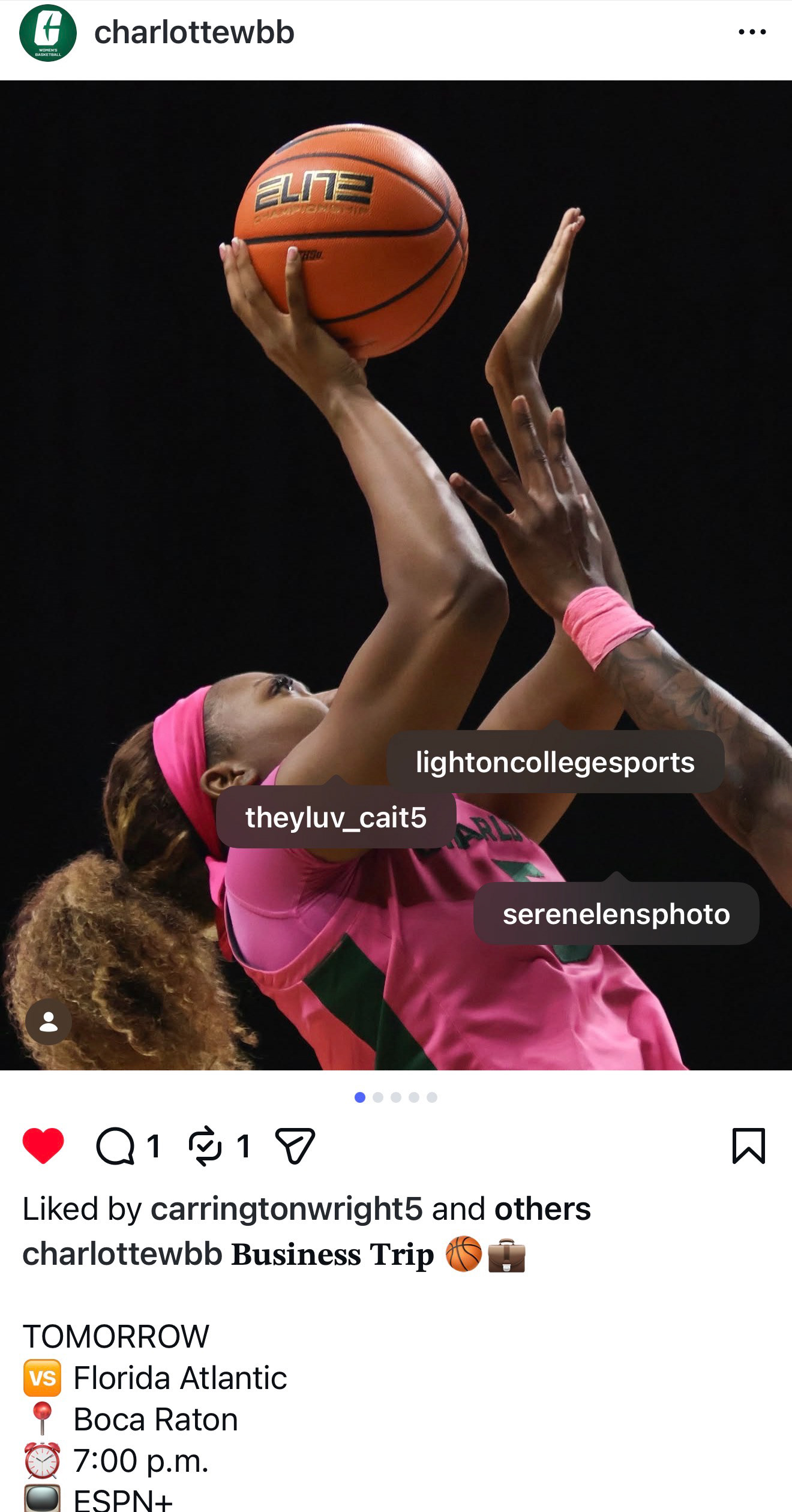 UNC Charlotte WBB Instagram feature