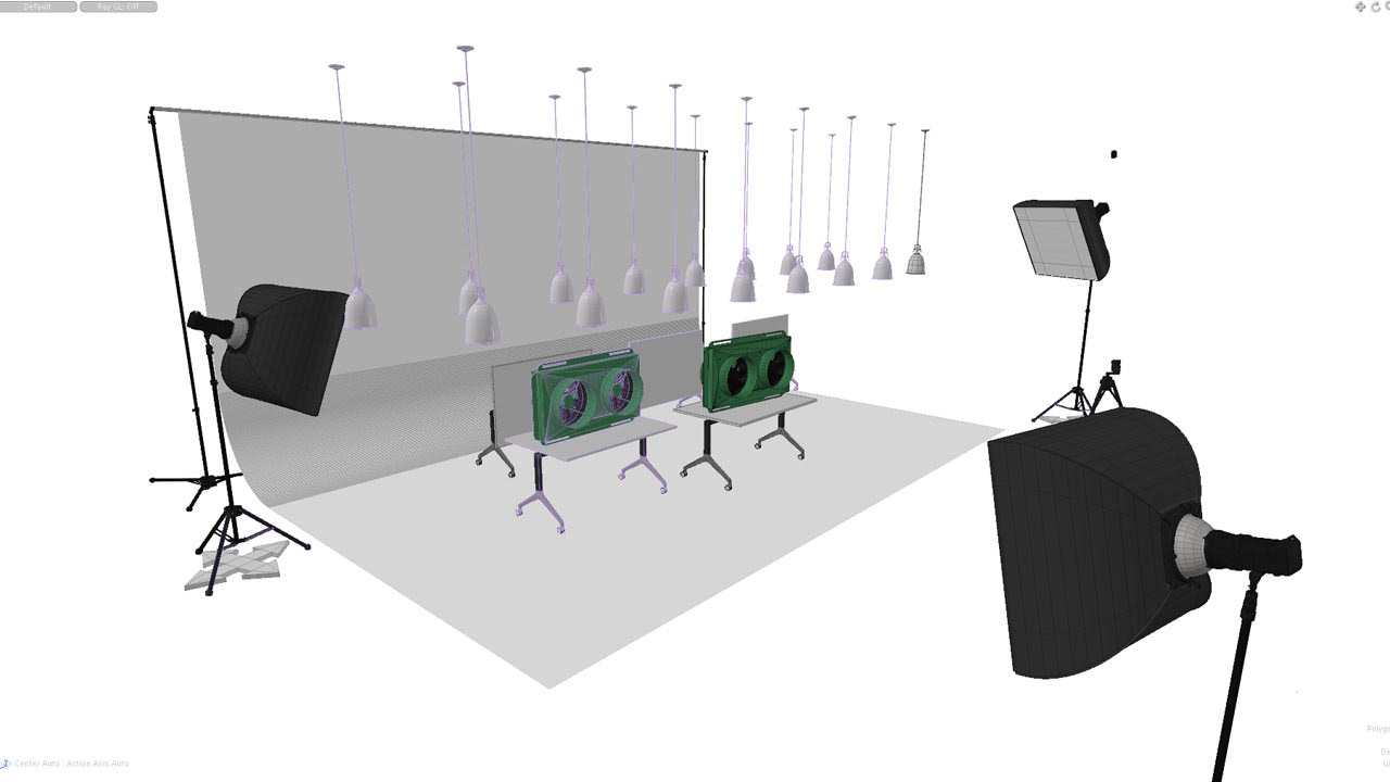 Virtual studio set with first version of lighting rig