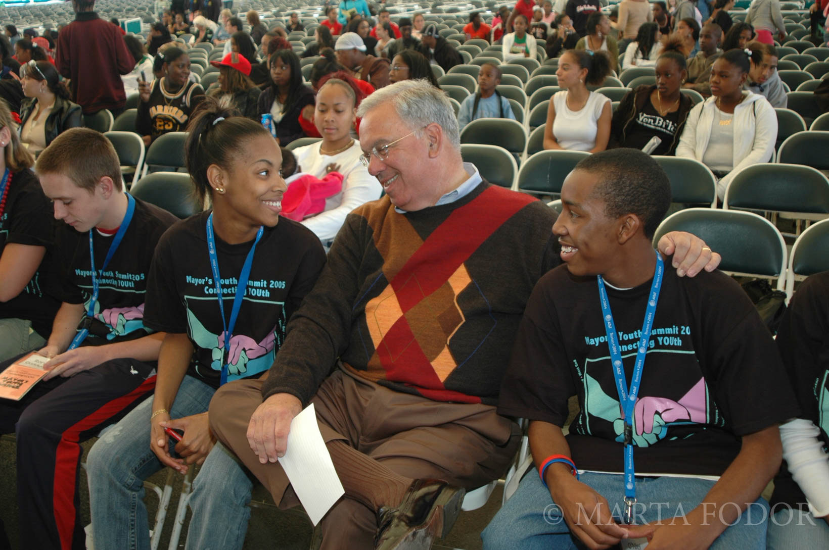 Mayor Thomas Menino with local students at Boston Youth Summit, Boston.