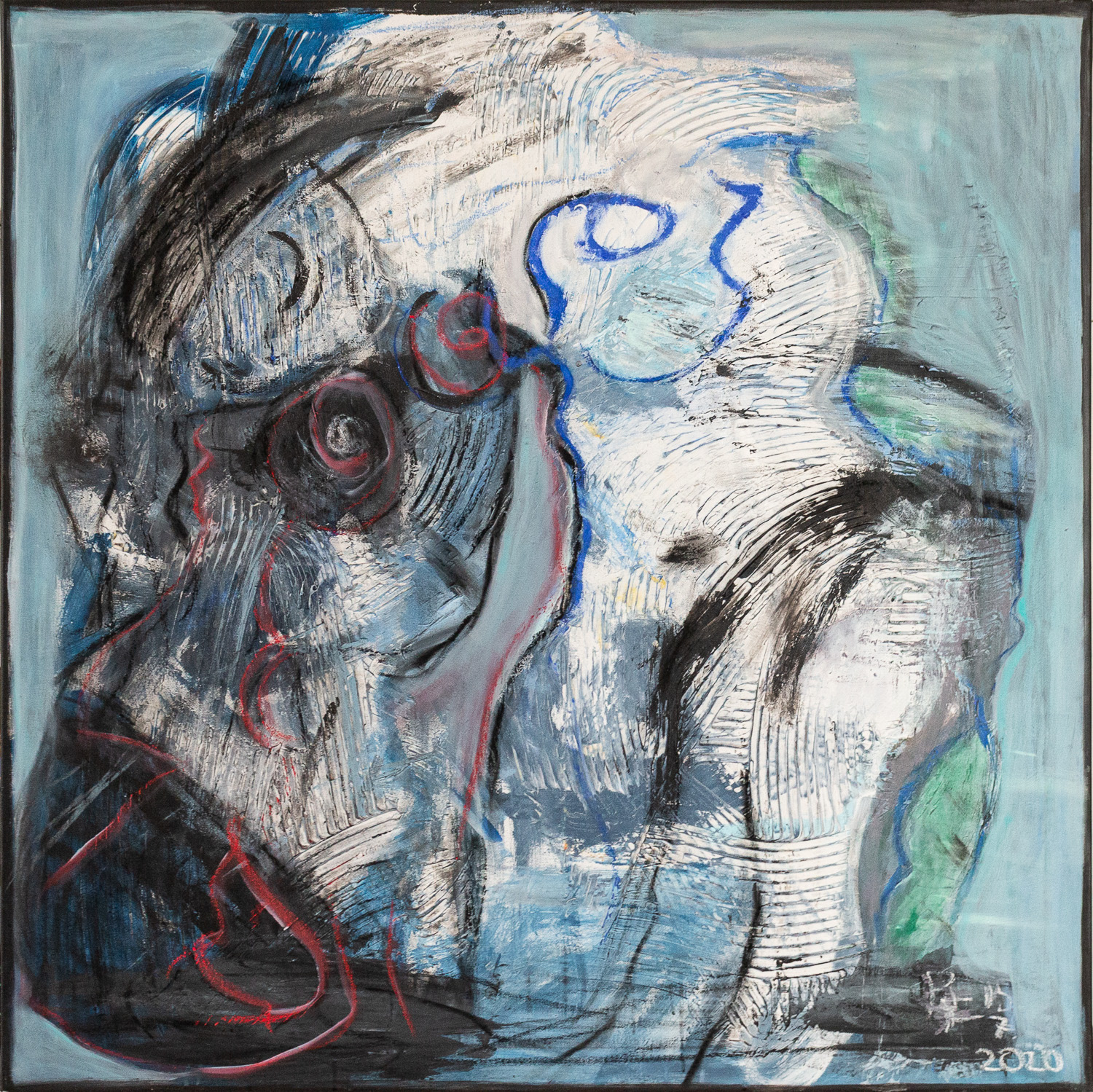 Blue Express, Pastellkreide und Acryl auf Leinwand 100*100cm