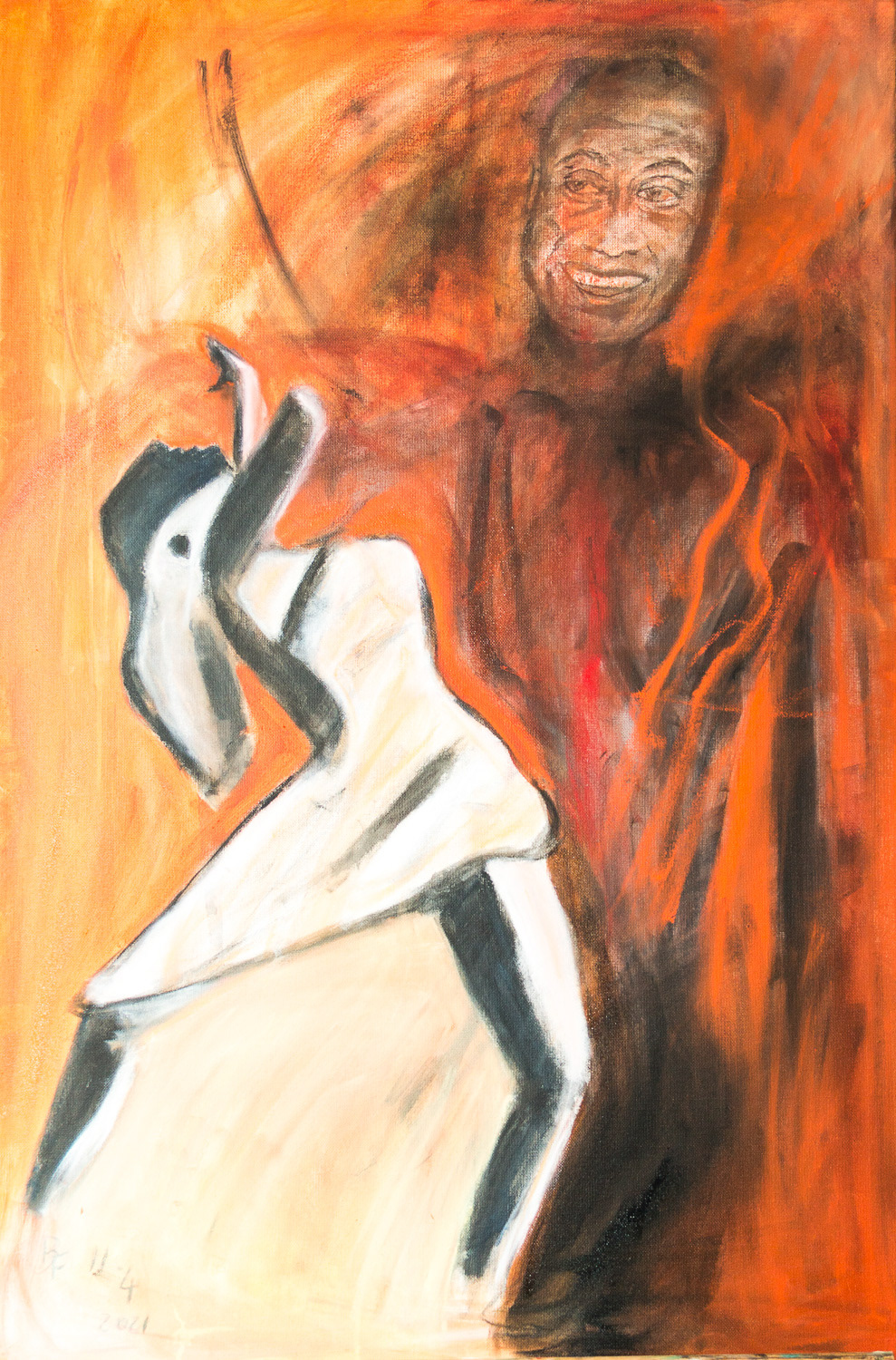Dance into the Sky, Acryl, Öl und Pastellkreide auf Leinwand 60*90*2cm