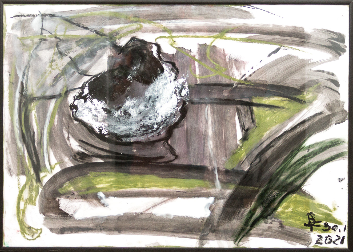 Die Blume des Todes, Acryl und Pastelkreide auf Papier, hinter glas gerahmt, 60*43*2cm