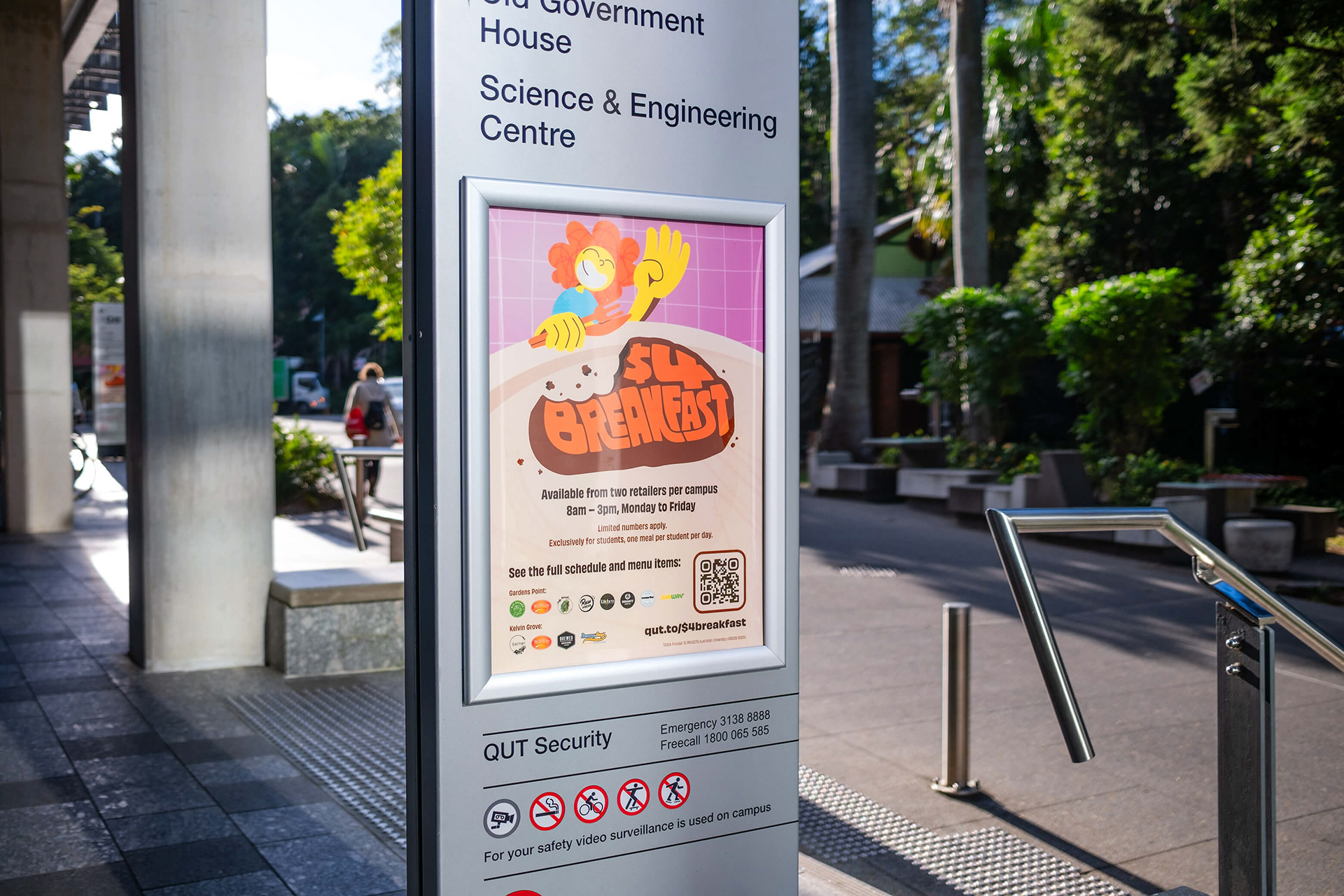 A4 signage on a wayfinding post