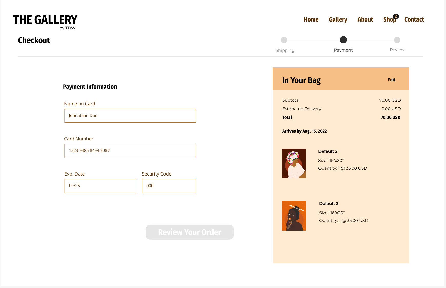 Checkout - Order Page